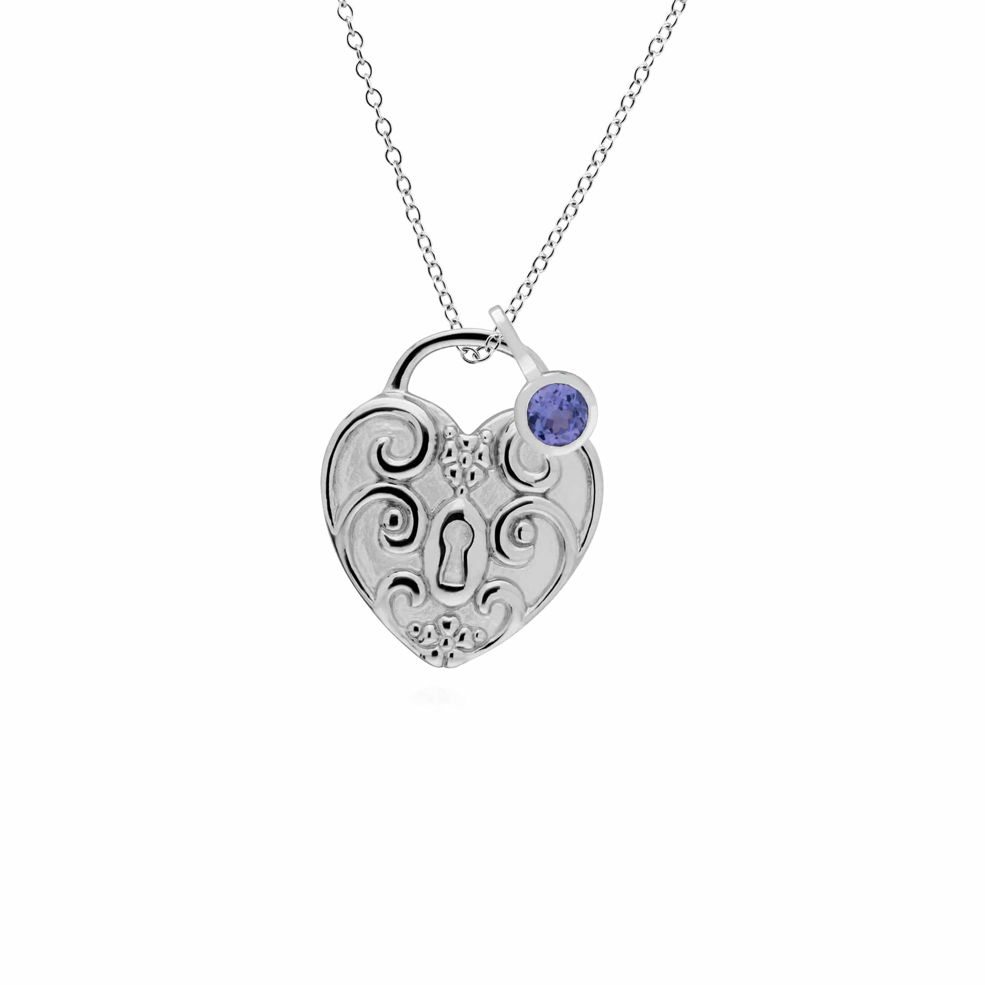 270P027606925-270P026601925 Classic Swirl Heart Lock Pendant & Tanzanite Charm in 925 Sterling Silver 1