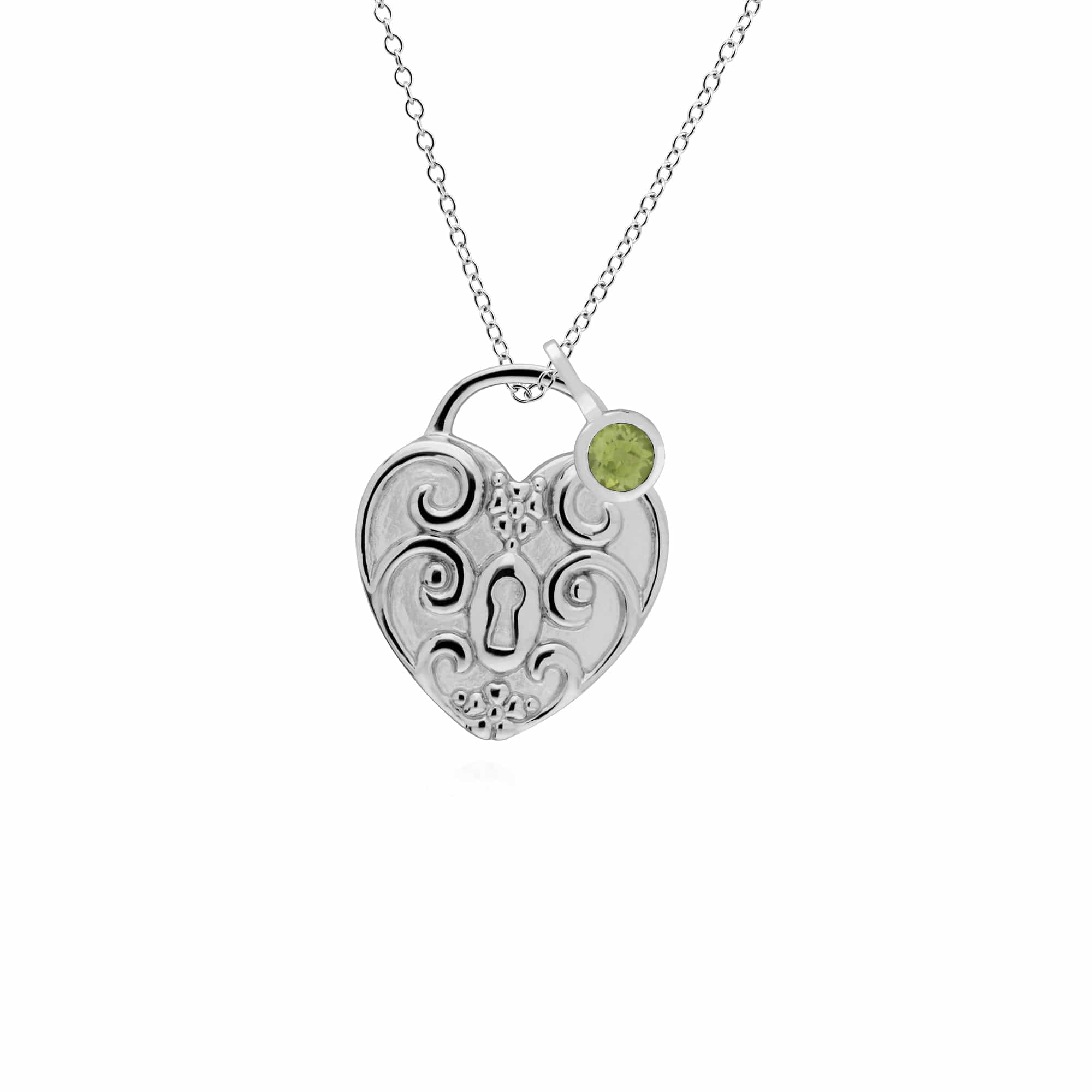 270P027605925-270P026601925 Classic Swirl Heart Lock Pendant & Peridot Charm in 925 Sterling Silver 1