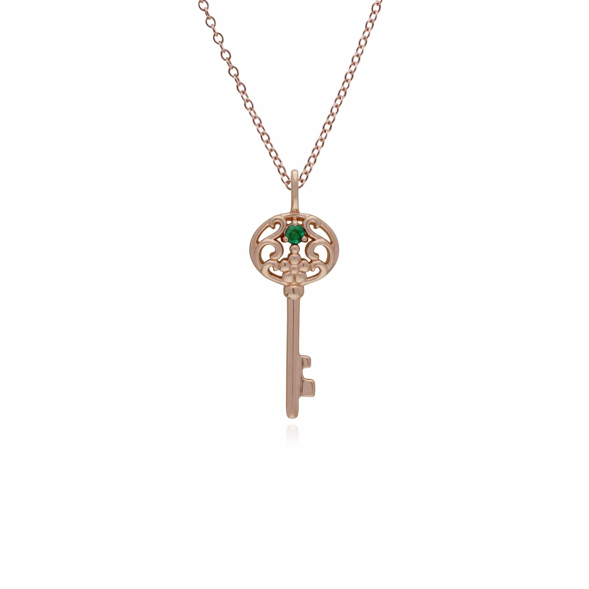 270P026704925-270P026501925 Classic Swirl Heart Lock Pendant & Emerald Big Key Charm in Rose Gold Plated 925 Sterling Silver 2