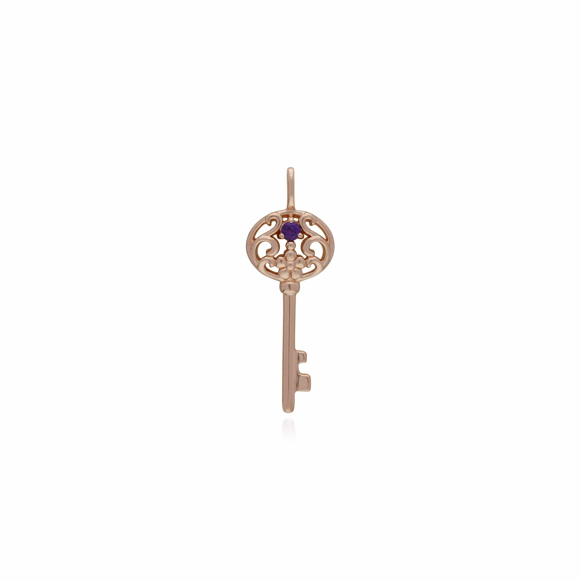 270P026705925-270P026901925 Classic Heart Lock Pendant & Amethyst Big Key Charm in Rose Gold Plated 925 Sterling Silver 2