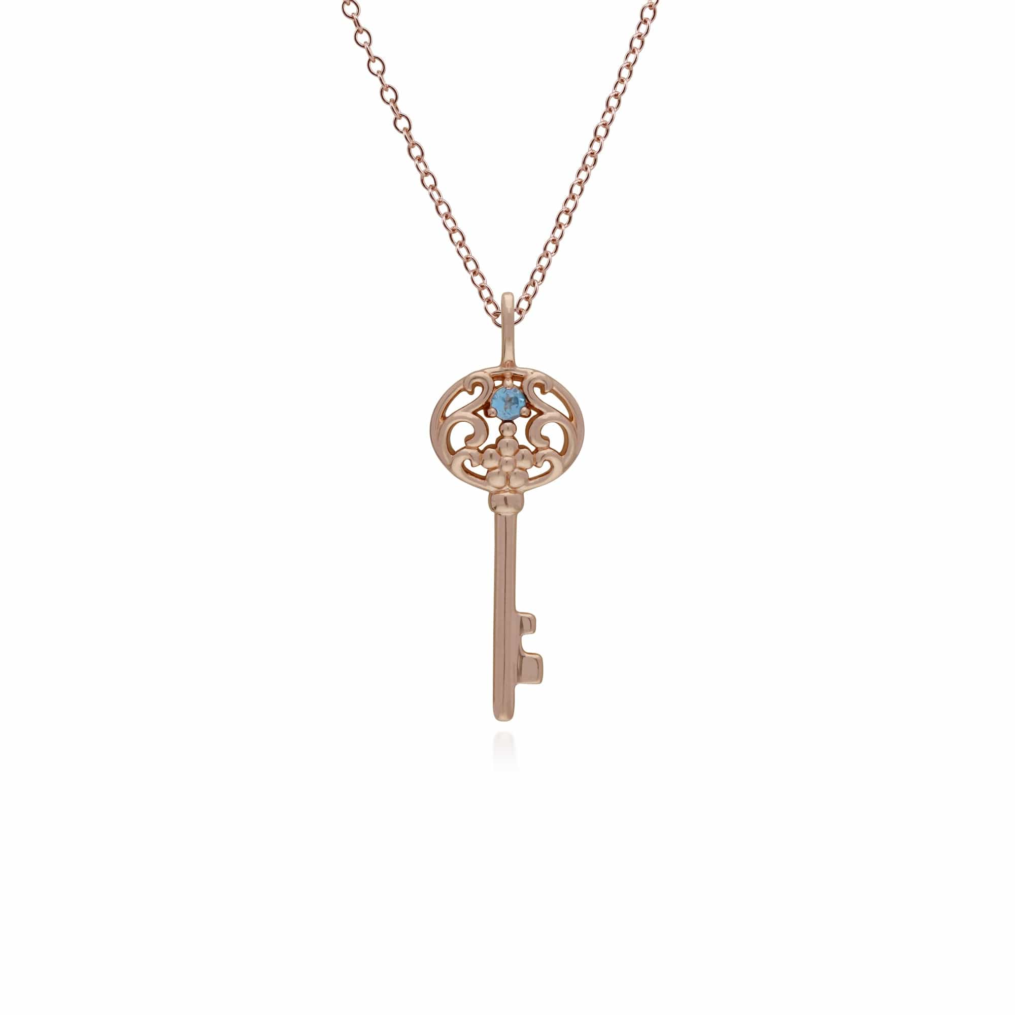 270P026706925-270P026501925 Classic Swirl Heart Lock Pendant & Blue Topaz Big Key Charm in Rose Gold Plated 925 Sterling Silver 2