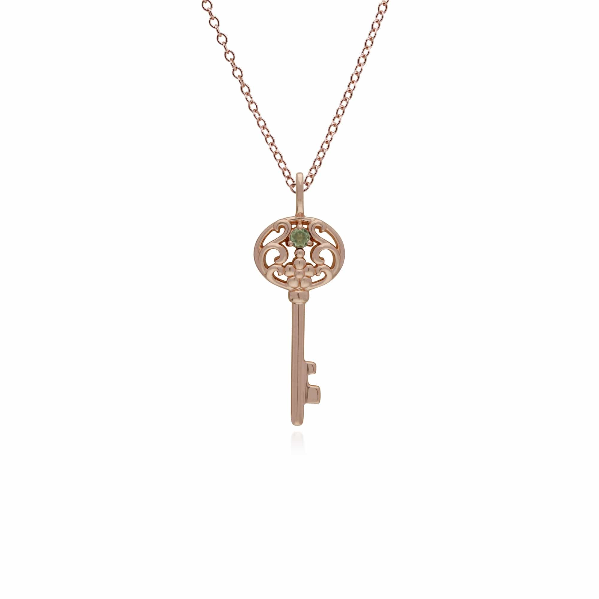 270P026708925-270P026901925 Classic Heart Lock Pendant & Peridot Big Key Charm in Rose Gold Plated 925 Sterling Silver 2