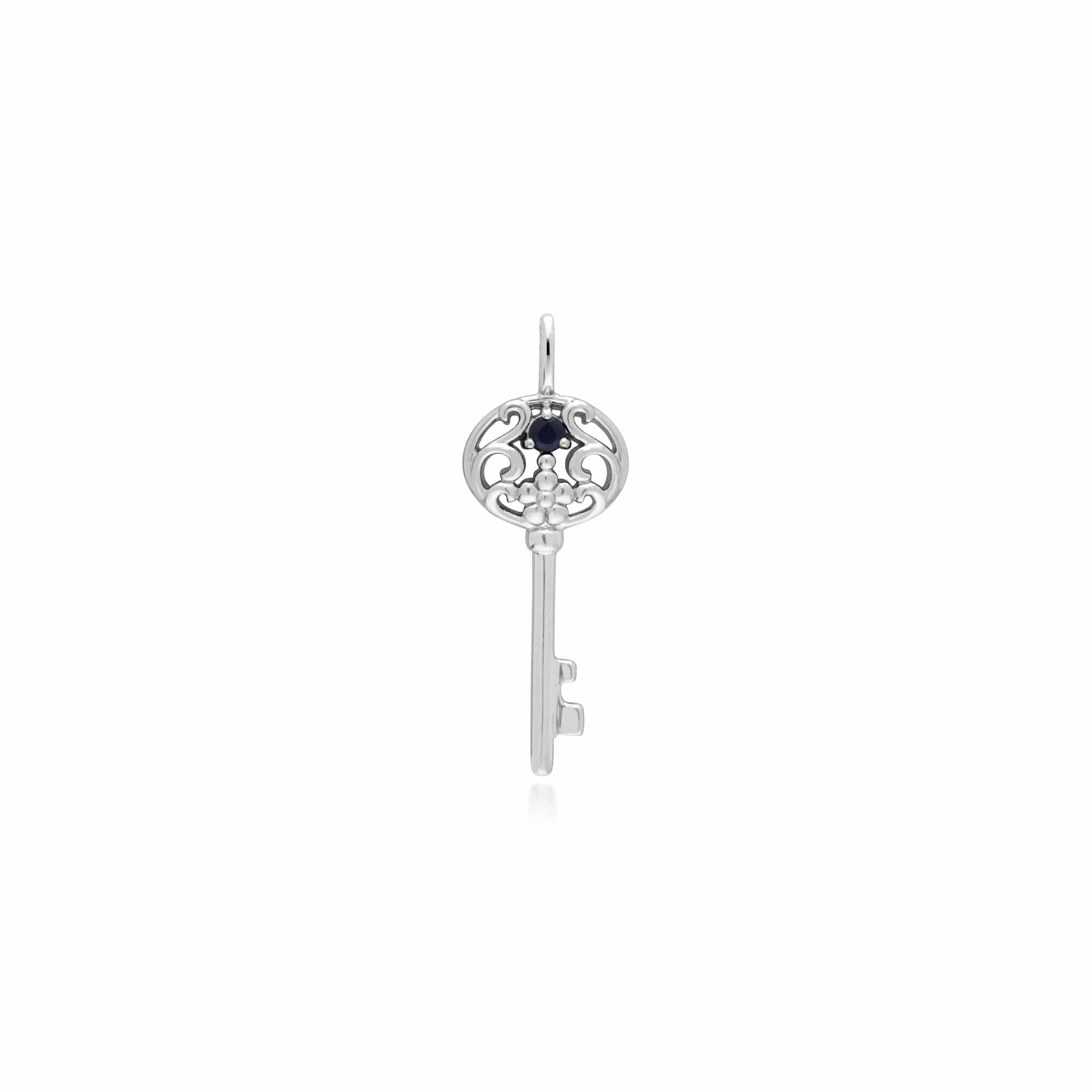 270P026810925-270P027001925 Classic Heart Lock Pendant & Sapphire Big Key Charm in 925 Sterling Silver 2