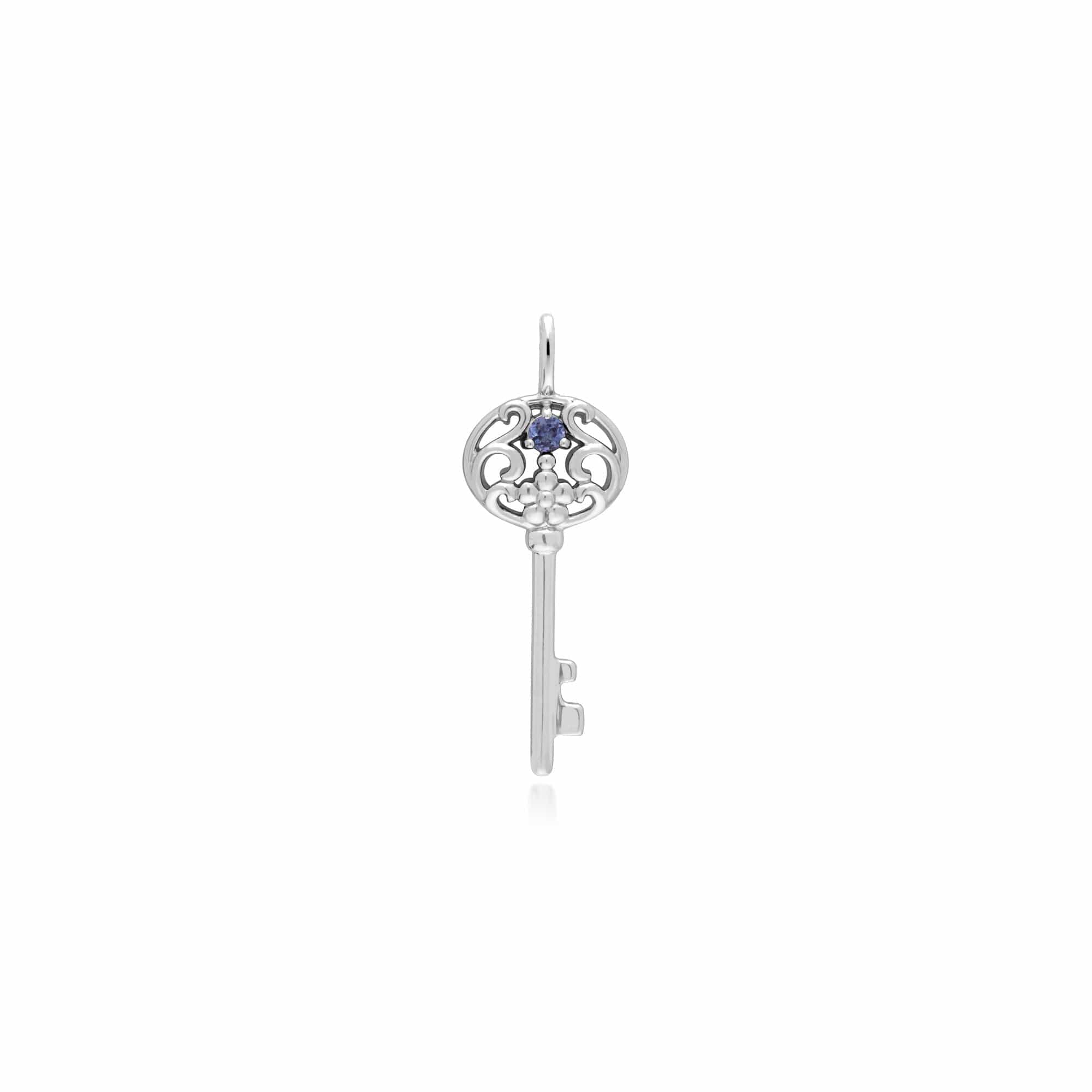 270P026812925-270P026601925 Classic Swirl Heart Lock Pendant & Tanzanite Big Key Charm in 925 Sterling Silver 2