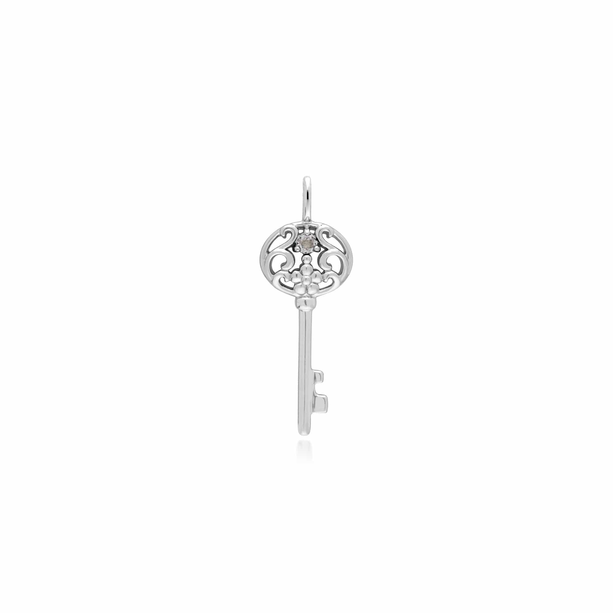 270P026814925-270P027001925 Classic Heart Lock Pendant & Clear Topaz Big Key Charm in 925 Sterling Silver 2