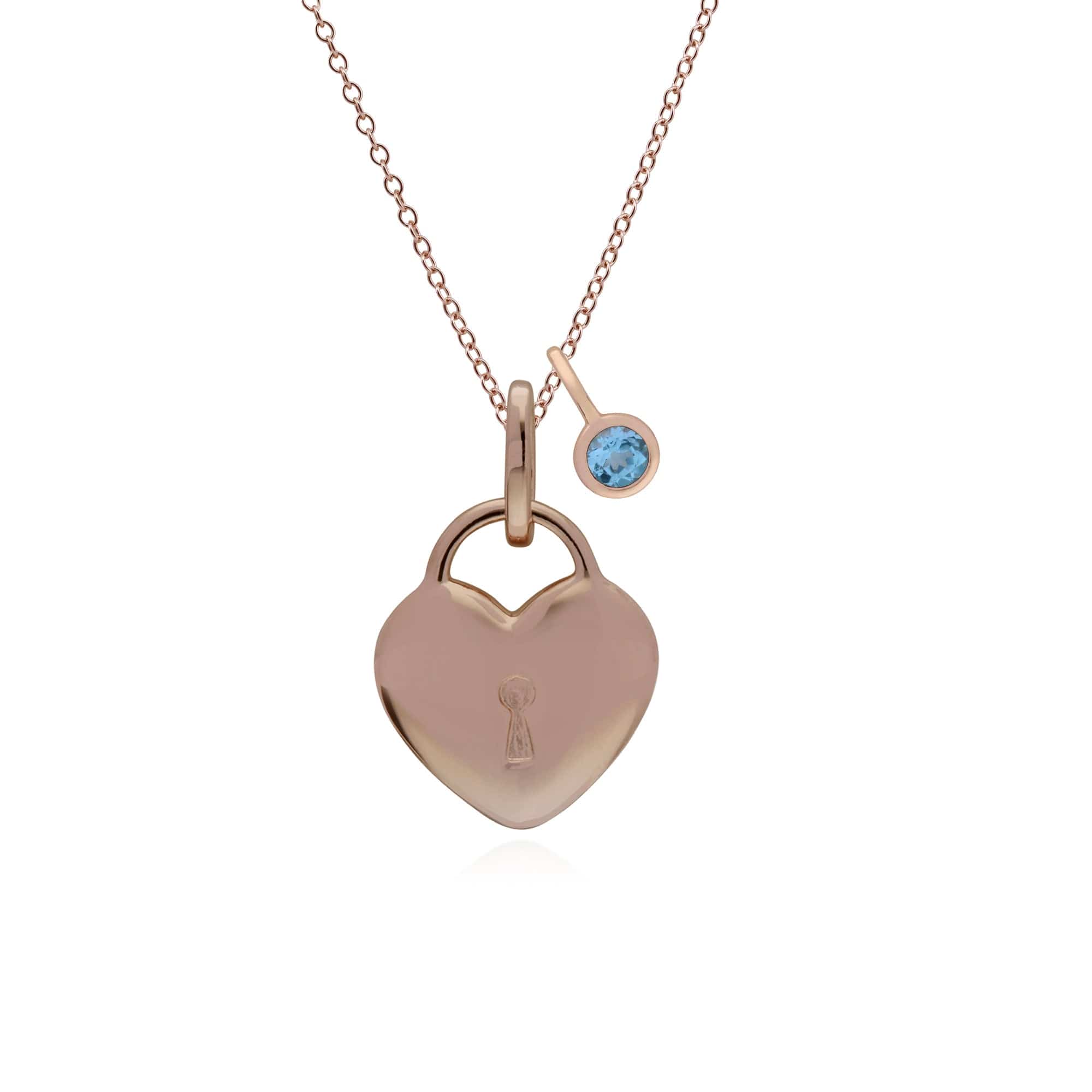 270P027303925-270P026901925 Classic Heart Lock Pendant & Blue Topaz Charm in Rose Gold Plated 925 Sterling Silver 1