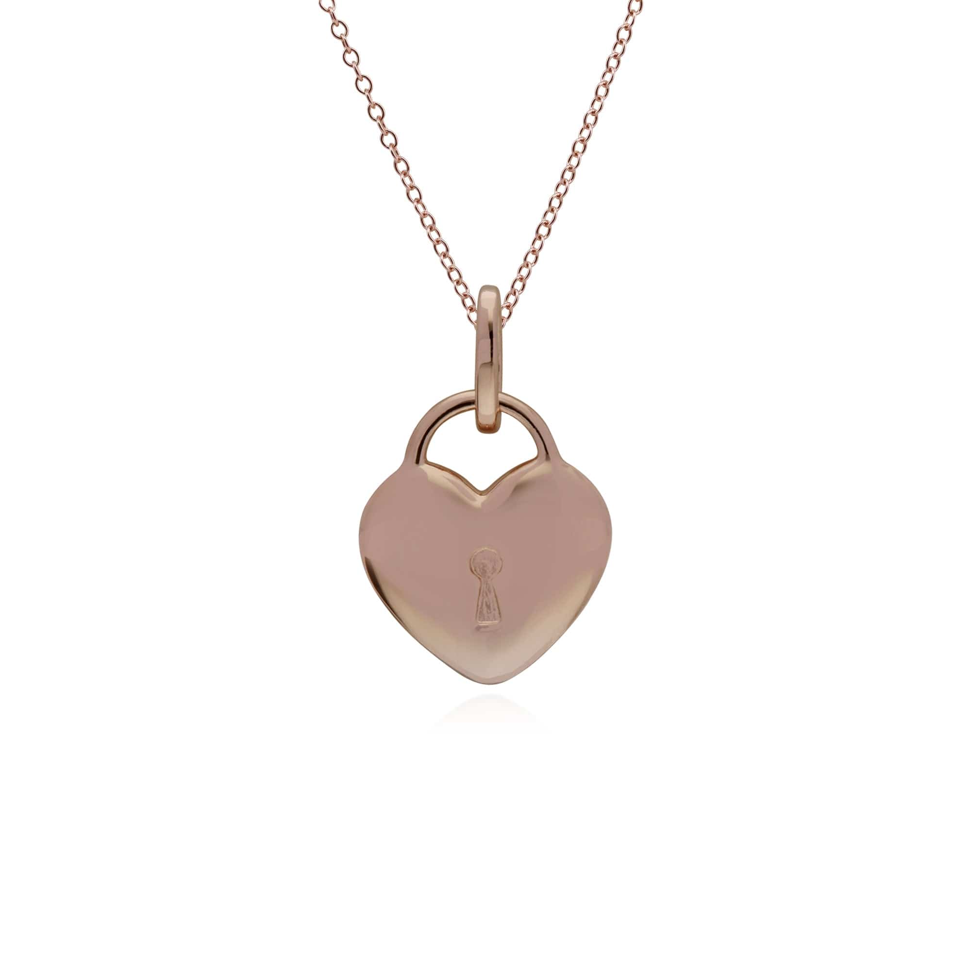 270P025902925-270P026901925 Classic Plain Heart Lock Pendant & Rainbow Moonstone Charm in Rose Gold Plated 925 Sterling Silver 3