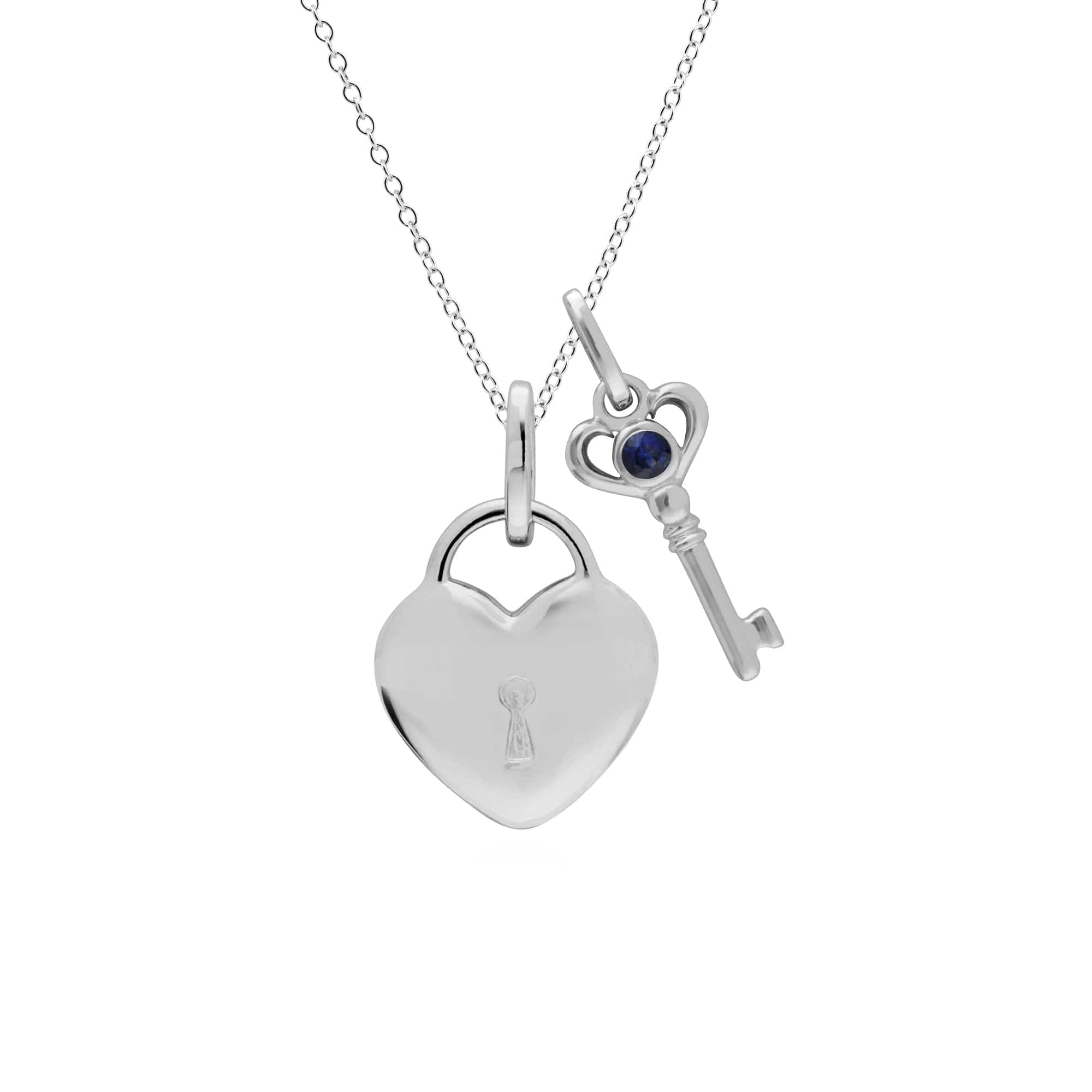 270P026403925-270P027001925 Classic Heart Lock Pendant & Sapphire Key Charm in 925 Sterling Silver 1