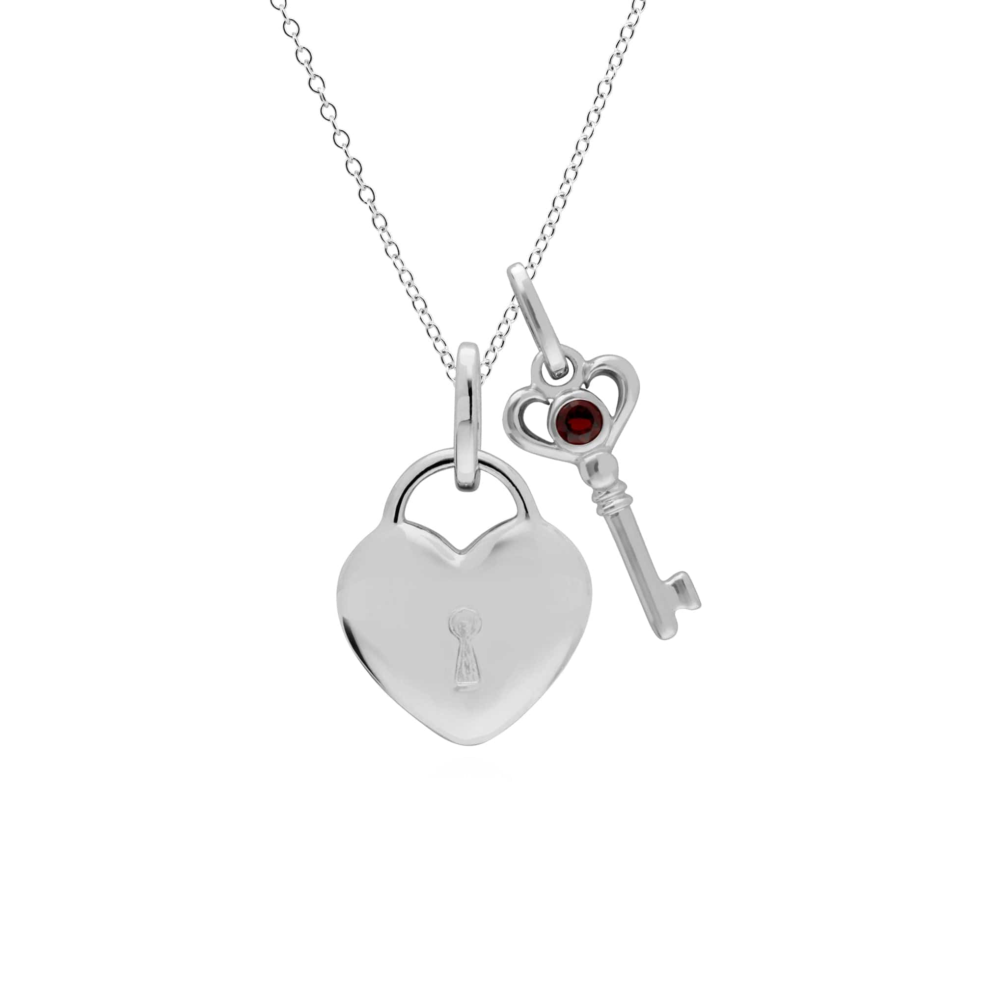 270P026406925-270P027001925 Classic Heart Lock Pendant & Garnet Key Charm in 925 Sterling Silver 1