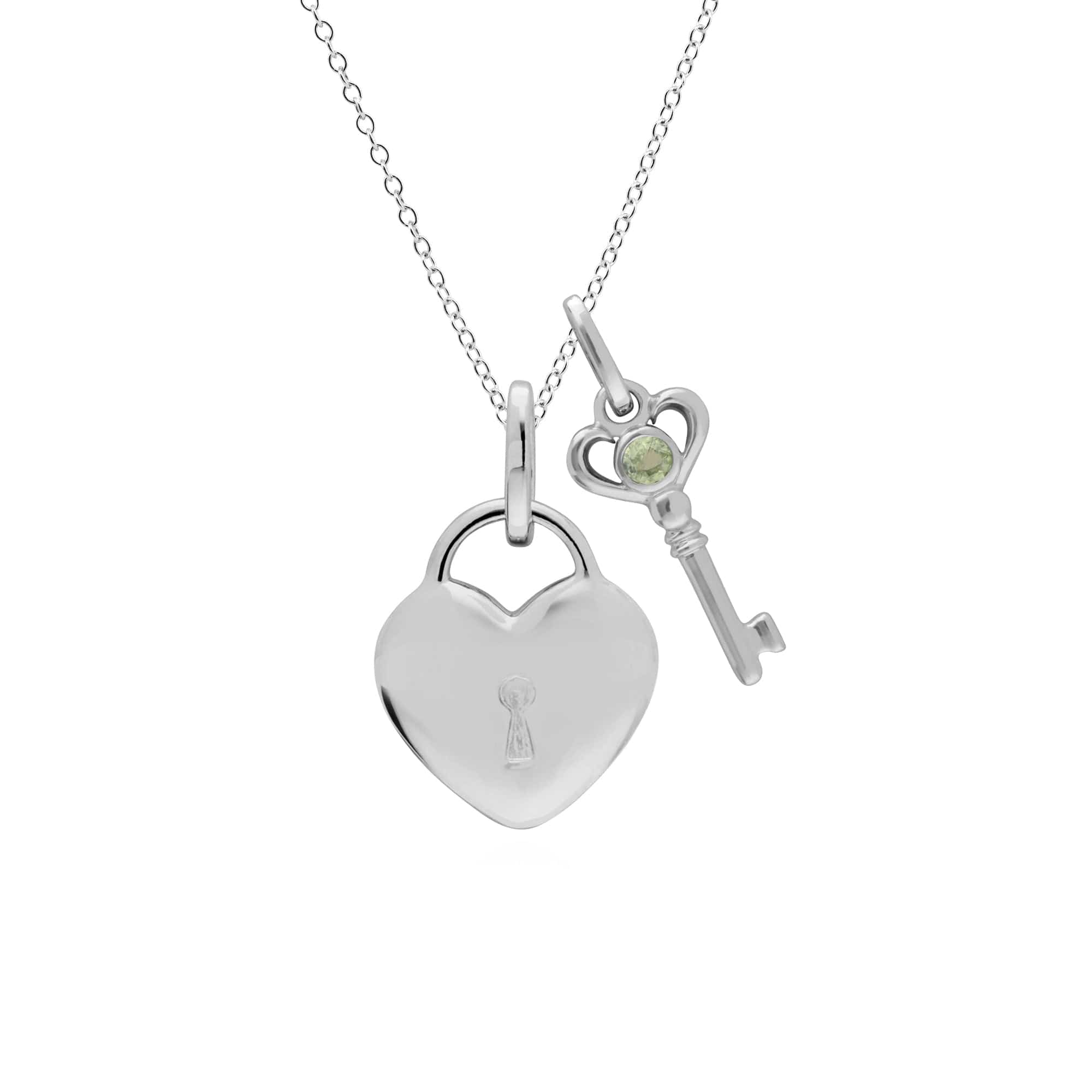 270P026407925-270P027001925 Classic Heart Lock Pendant & Peridot Key Charm in 925 Sterling Silver 1