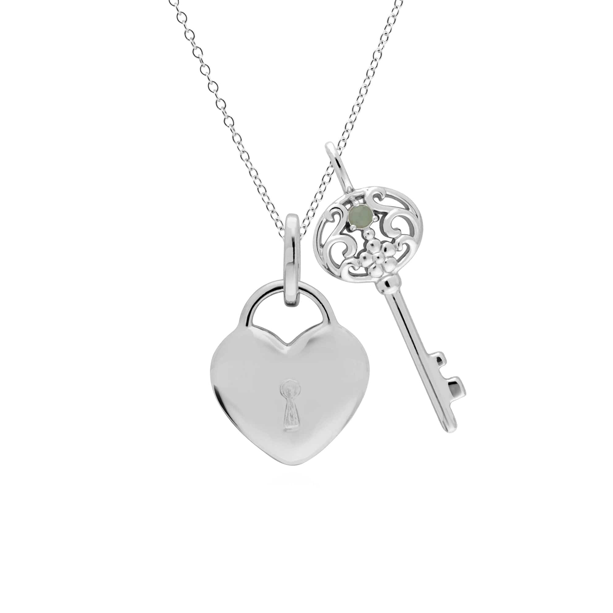270P026802925-270P027001925 Classic Heart Lock Pendant & Jade Big Key Charm in 925 Sterling Silver 1
