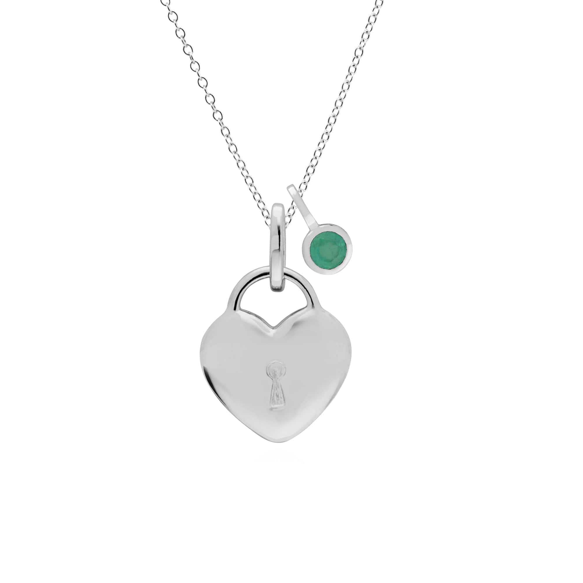 270P027602925-270P027001925 Classic Heart Lock Pendant & Emerald Charm in 925 Sterling Silver 1