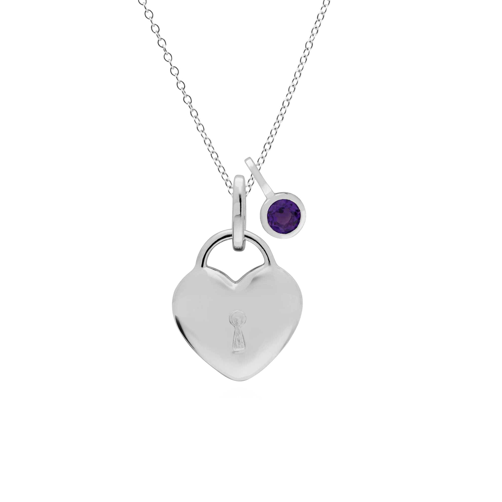 270P027603925-270P027001925 Classic Heart Lock Pendant & Amethyst Charm in 925 Sterling Silver 1