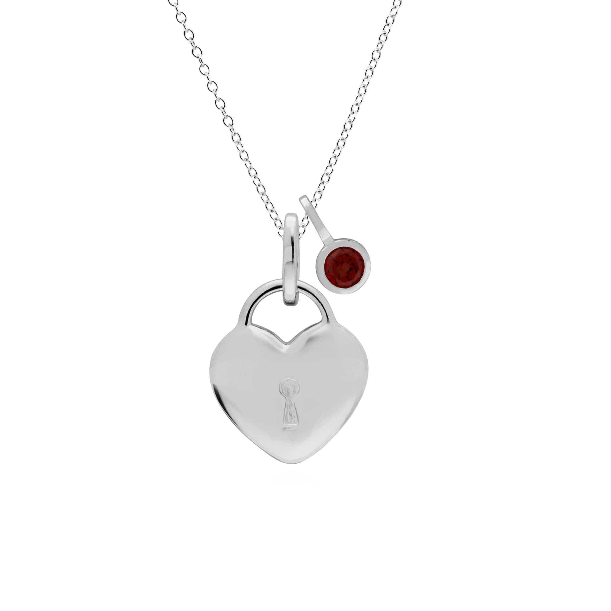 270P027604925-270P027001925 Classic Heart Lock Pendant & Garnet Charm in 925 Sterling Silver 1
