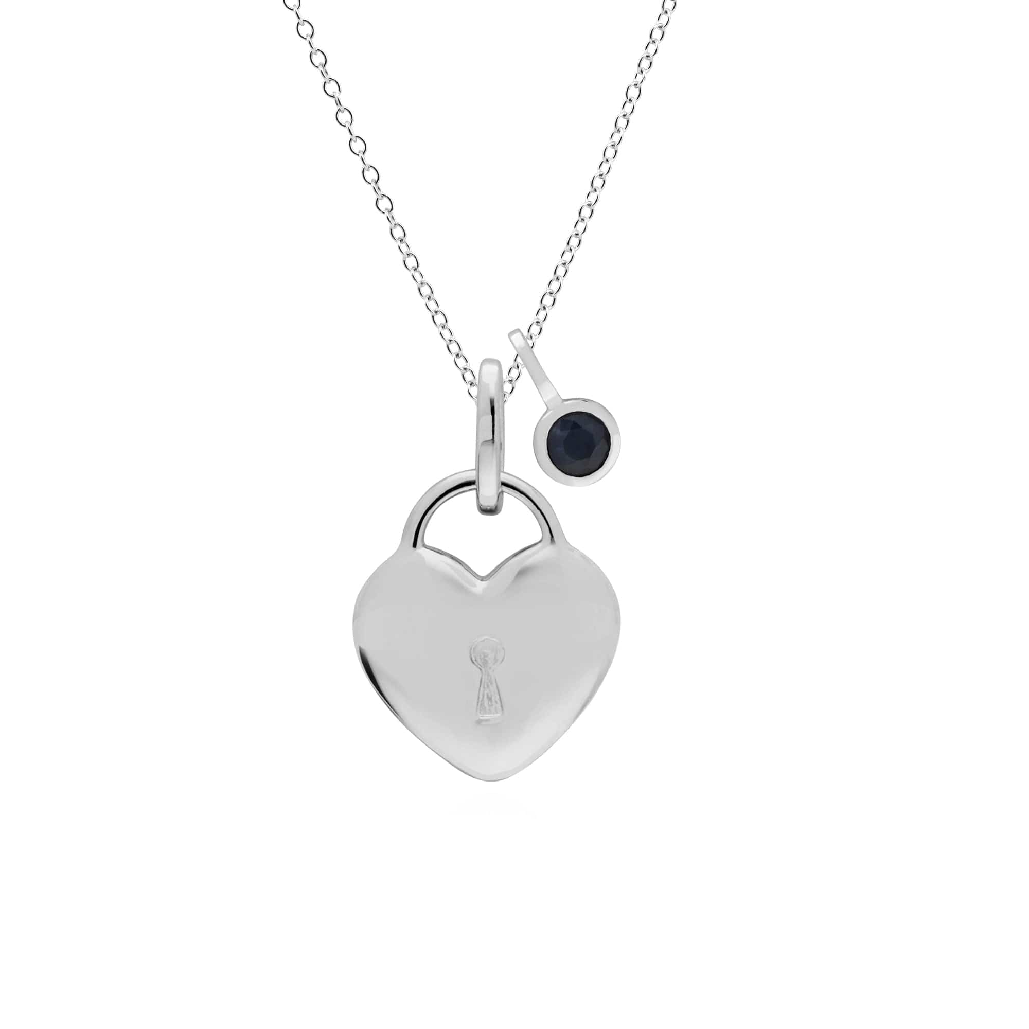 270P027610925-270P027001925 Classic Heart Lock Pendant & Sapphire Charm in 925 Sterling Silver 1