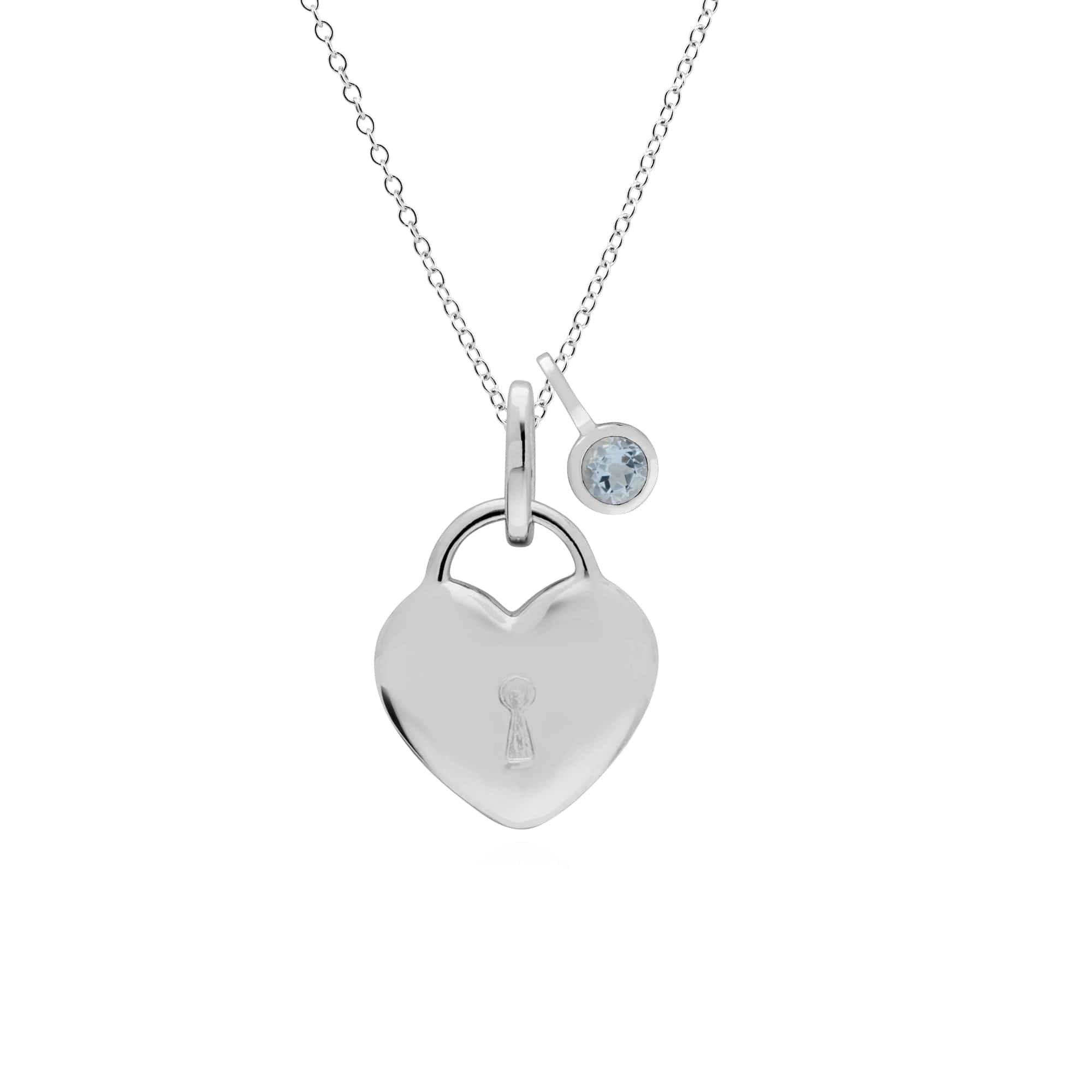 270P027607925-270P027001925 Classic Heart Lock Pendant & Aquamarine Charm in 925 Sterling Silver 1