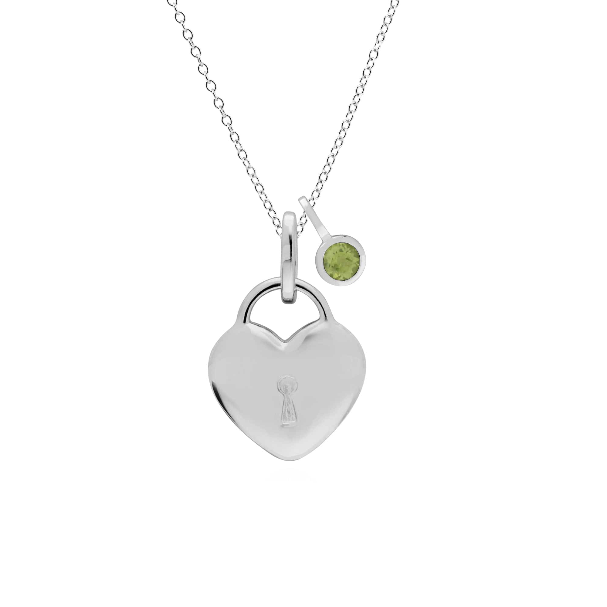 270P027605925-270P027001925 Classic Heart Lock Pendant & Peridot Charm in 925 Sterling Silver 1