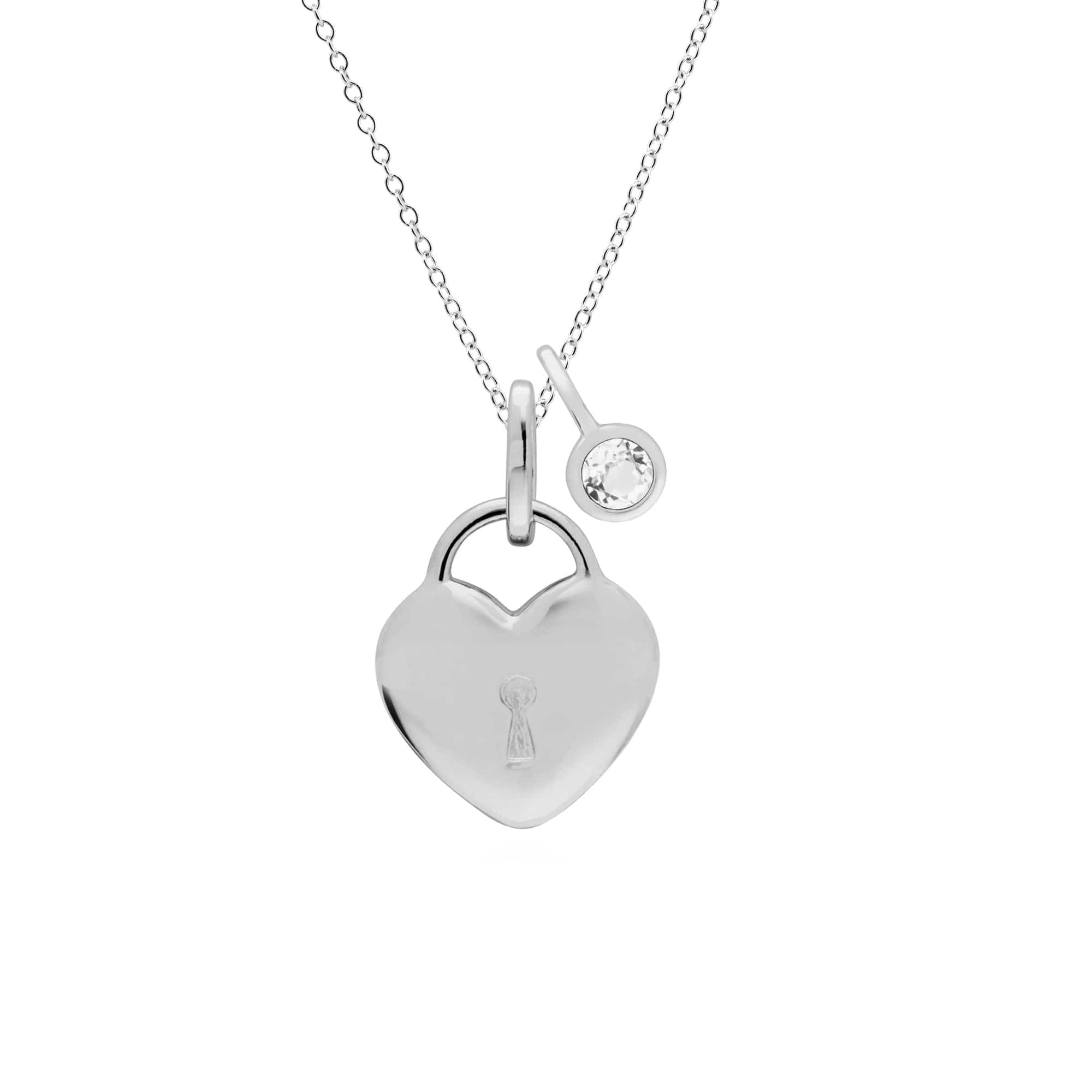 270P027608925-270P027001925 Classic Heart Lock Pendant & Clear Topaz Charm in 925 Sterling Silver 1