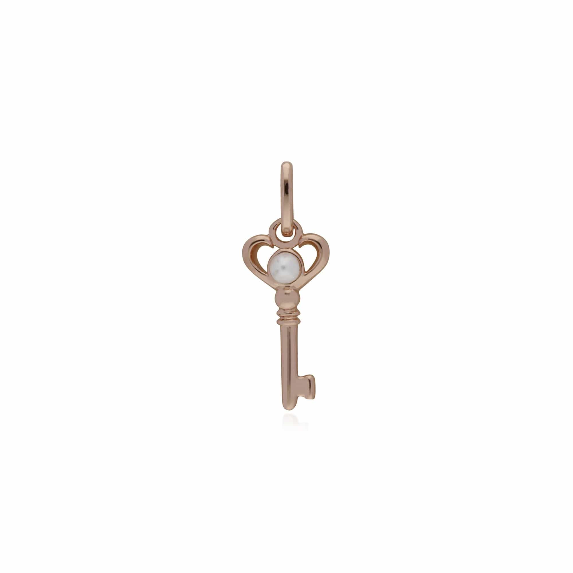 270P027101925 Rose Gold Plated Sterling Silver Pearl Small Key Charm 1