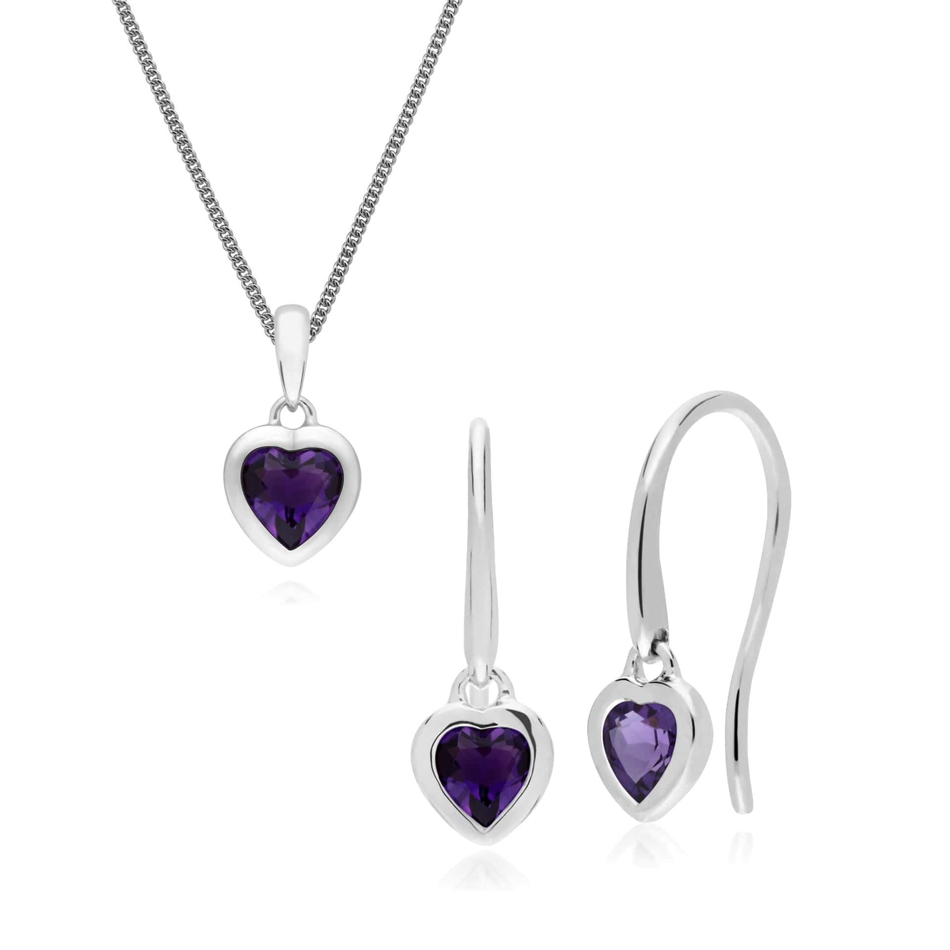 270E026201925-270P028701925 Classic Heart Amethyst Drop Earrings & Pendant Set in 925 Sterling Silver 1