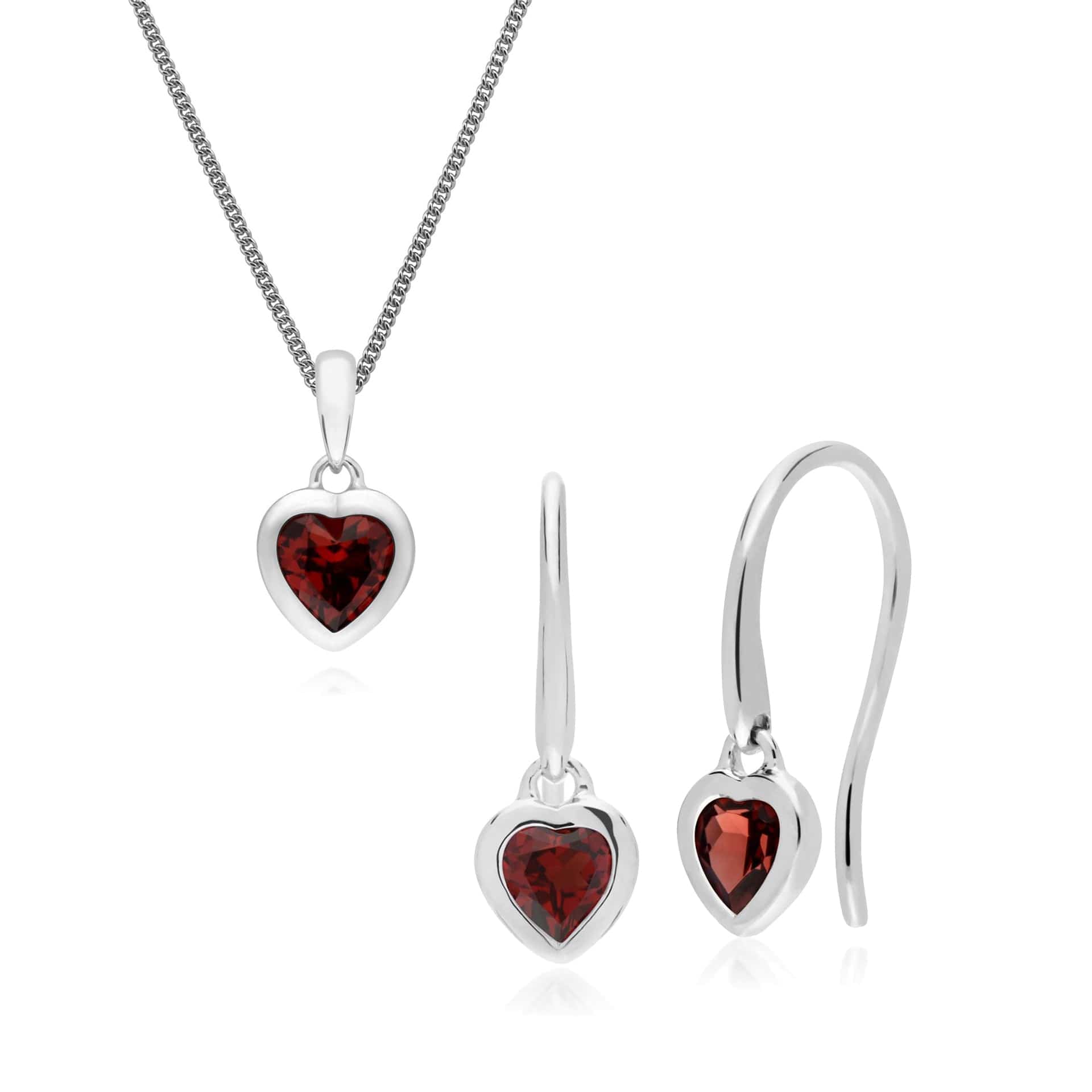 270E026203925-270P028703925 Classic Heart Garnet Drop Earrings & Pendant Set in 925 Sterling Silver 1