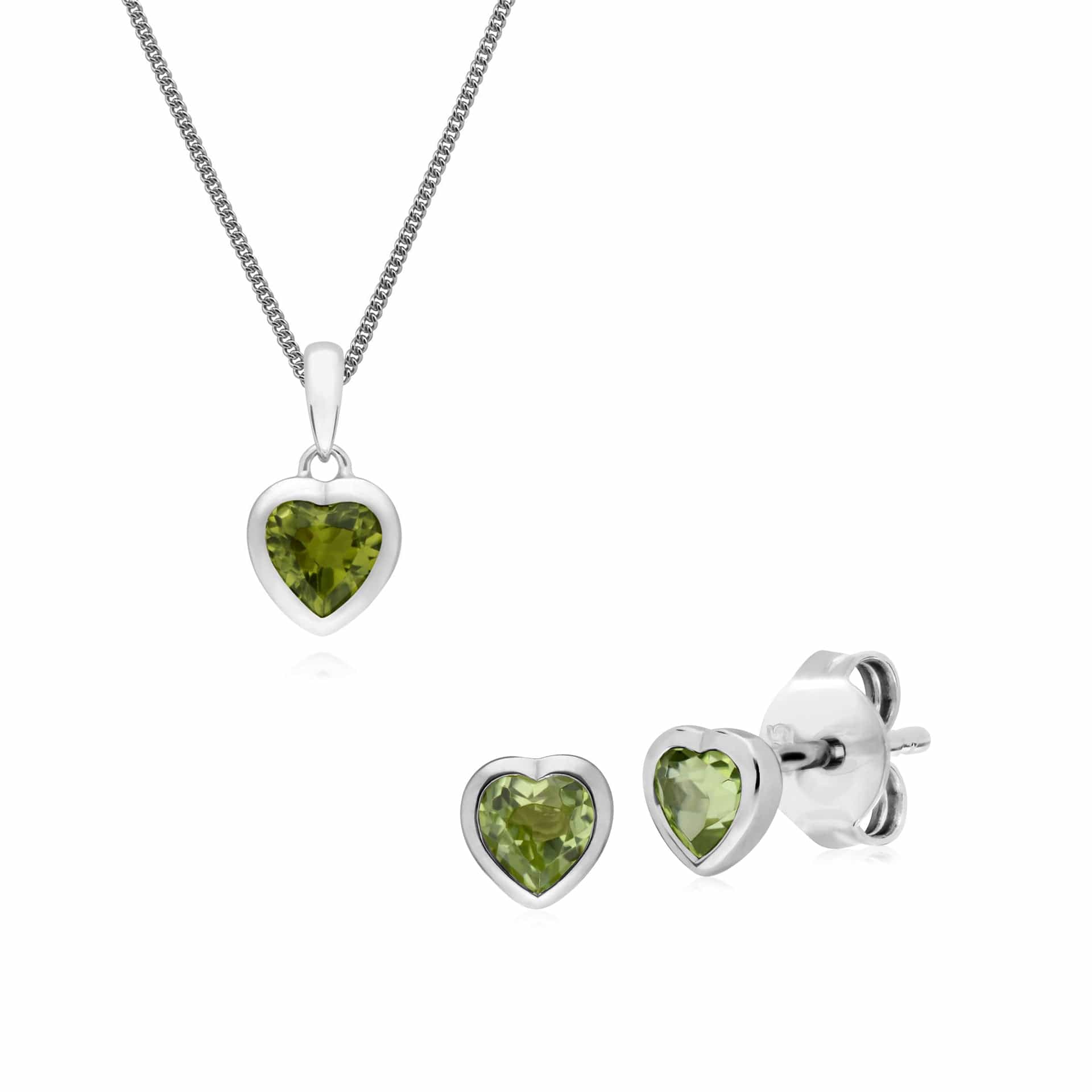 270E026104925-270P028704925 Classic Heart Peridot Stud Earrings & Pendant Set in 925 Sterling Silver 1