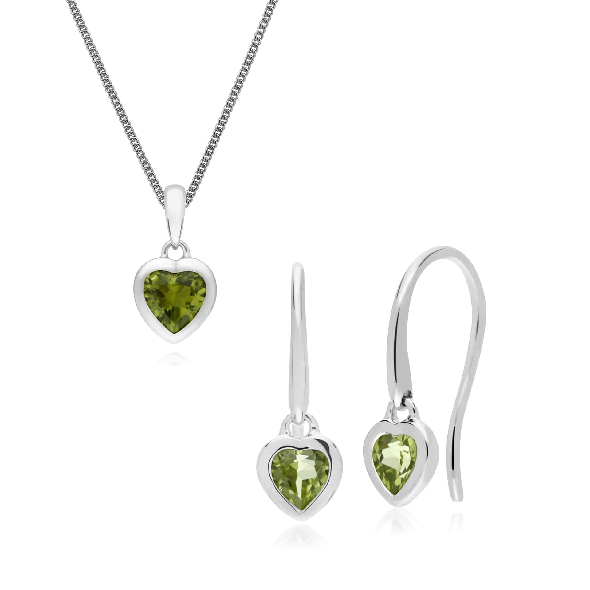 270E026204925-270P028704925 Classic Heart Peridot Drop Earrings & Pendant Set in 925 Sterling Silver 1