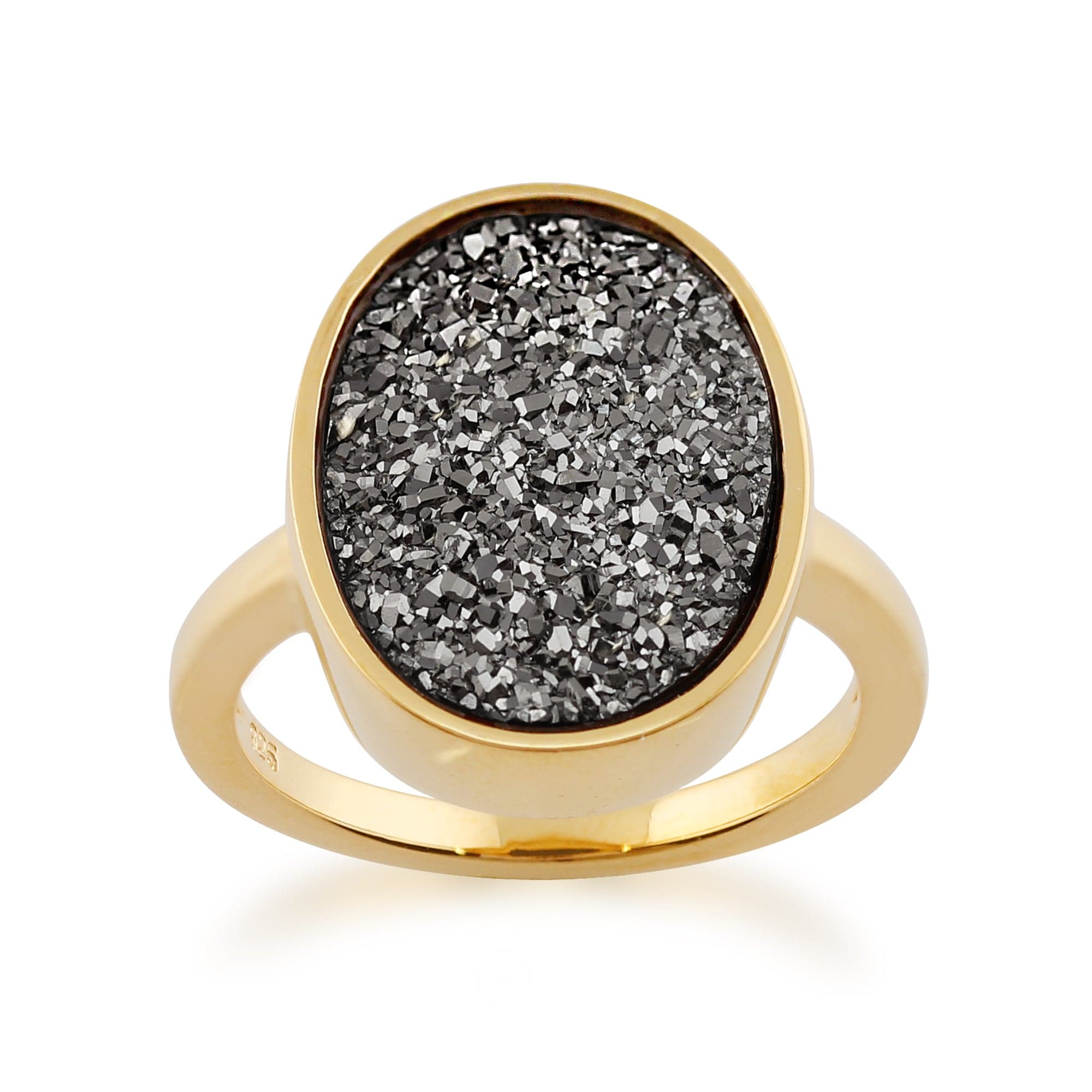Gemondo 925 Gold Plated Sterling Silver 6.6ct Moon Silver Drusy Quartz Ring Image 1