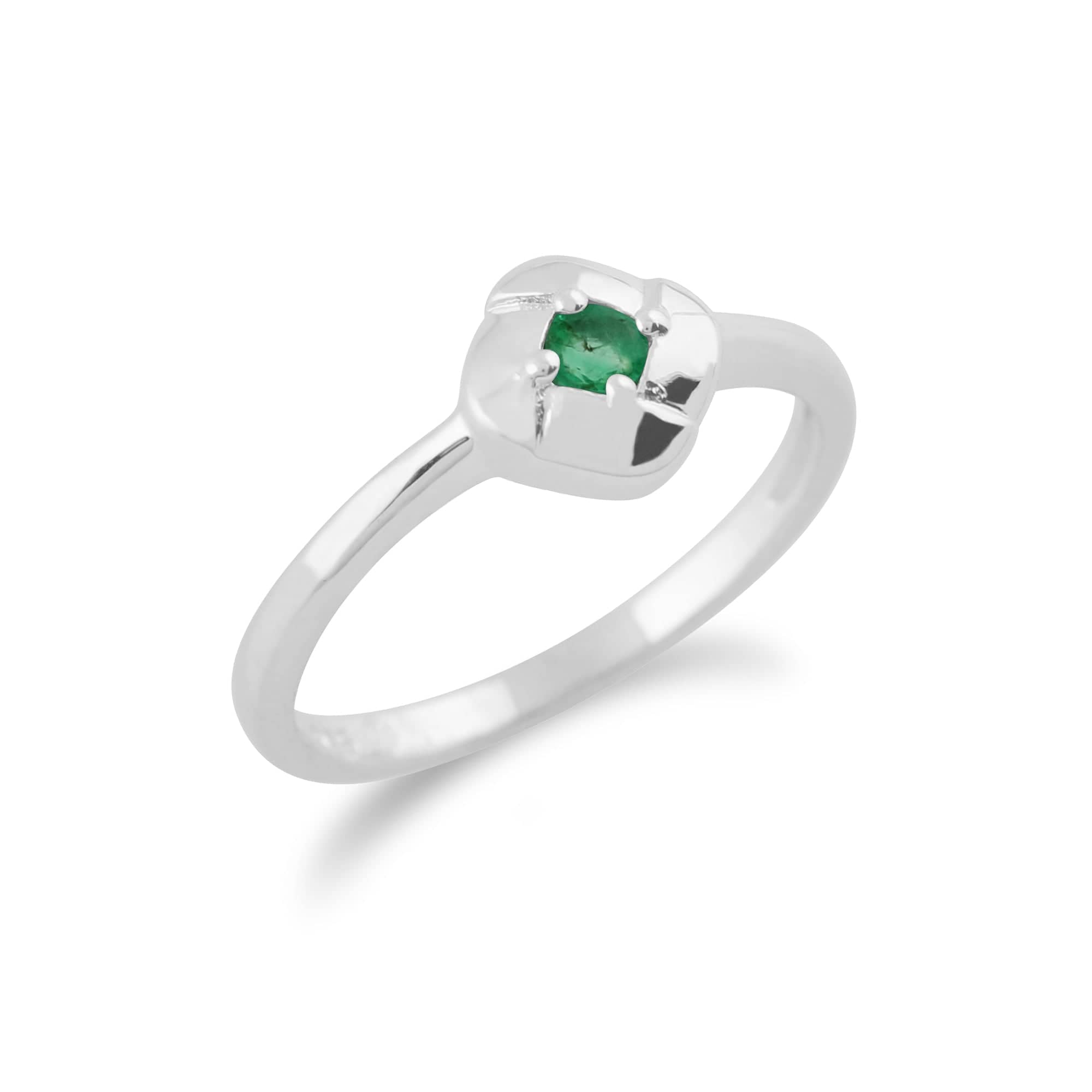 Gemondo 925 Sterling Silver 0.11ct Emerald Square Crossover Ring Image 2