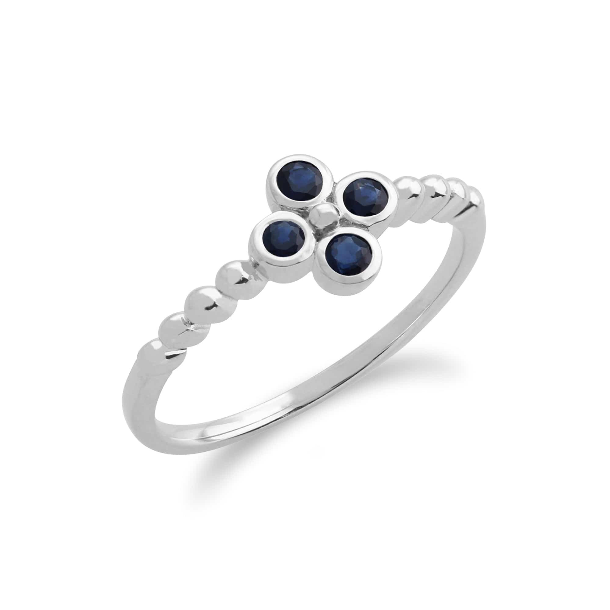 Floral Round Sapphire Clover Stud Earrings & Ring Set in 925 Sterling Silver - Gemondo