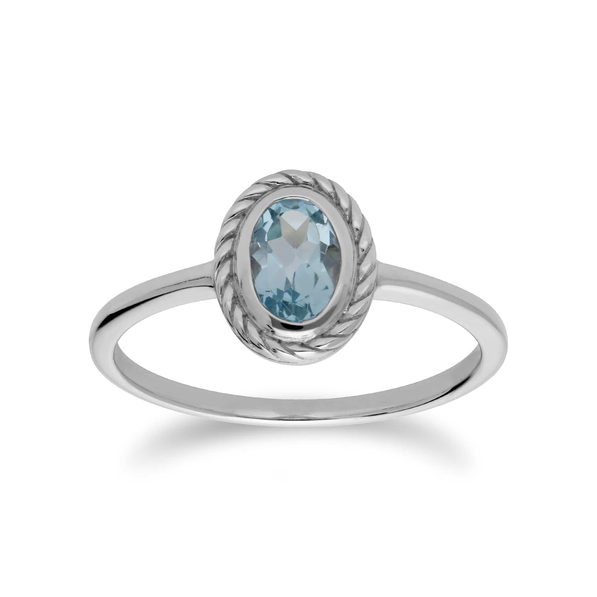Classic Oval Blue Topaz Rope Design Ring in 925 Sterling Silver - Gemondo