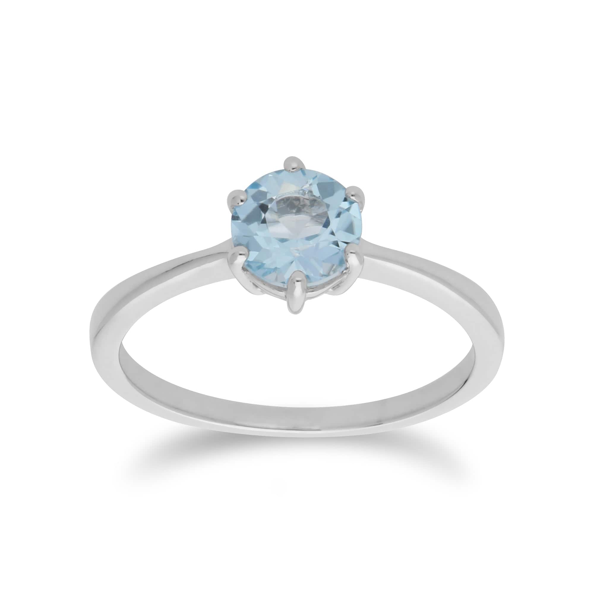 270R055601925 Classic Round Blue Topaz Claw Set Single Stone Ring in 925 Sterling Silver 1