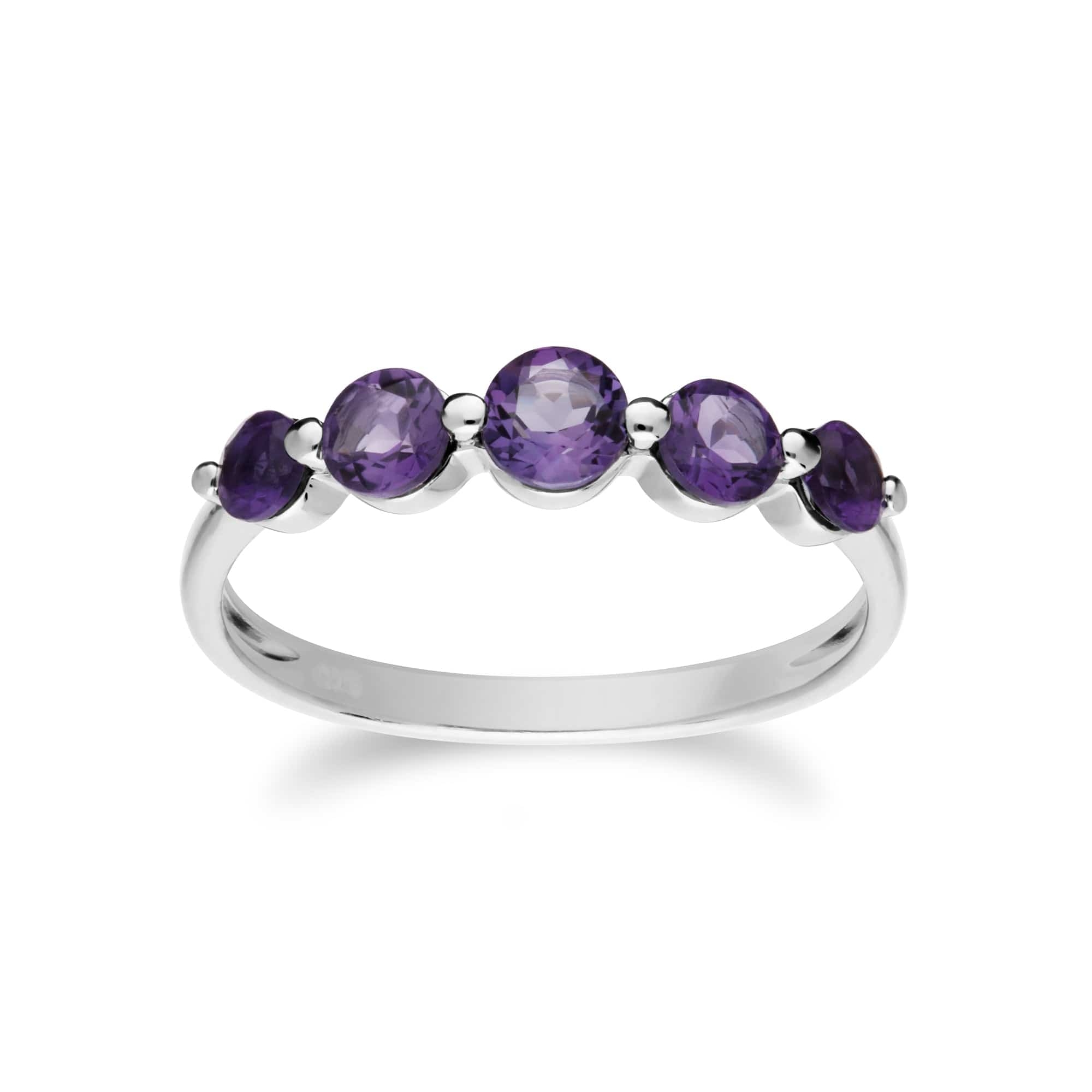 270L011003925-270R055903925 Classic Round Amethyst Five Stone Bracelet &  Ring Set in 925 Sterling Silver 3