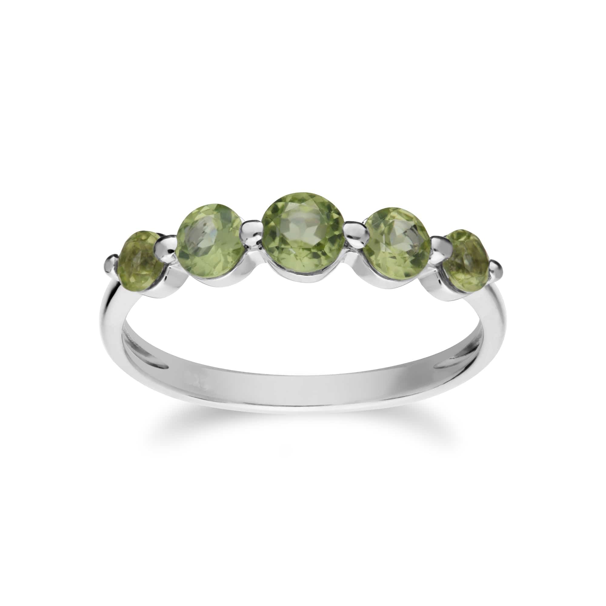 270E025504925-270R055904925 Classic Round Peridot Three Stone Gradient Earrings & Five Stone Ring Set in 925 Sterling Silver 3