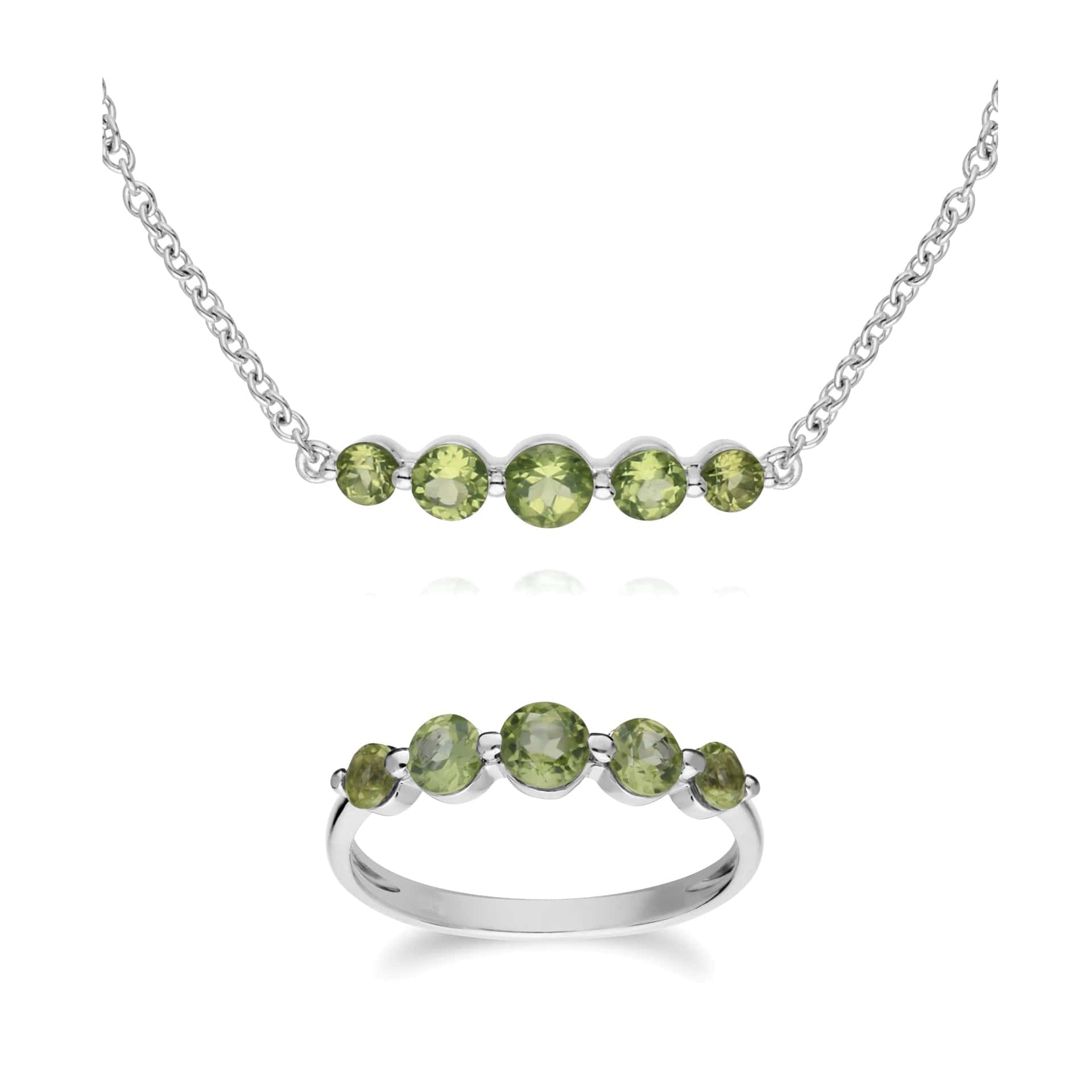 270L011004925-270R055904925 Classic Round Peridot Five Stone Bracelet &  Ring Set in 925 Sterling Silver 1