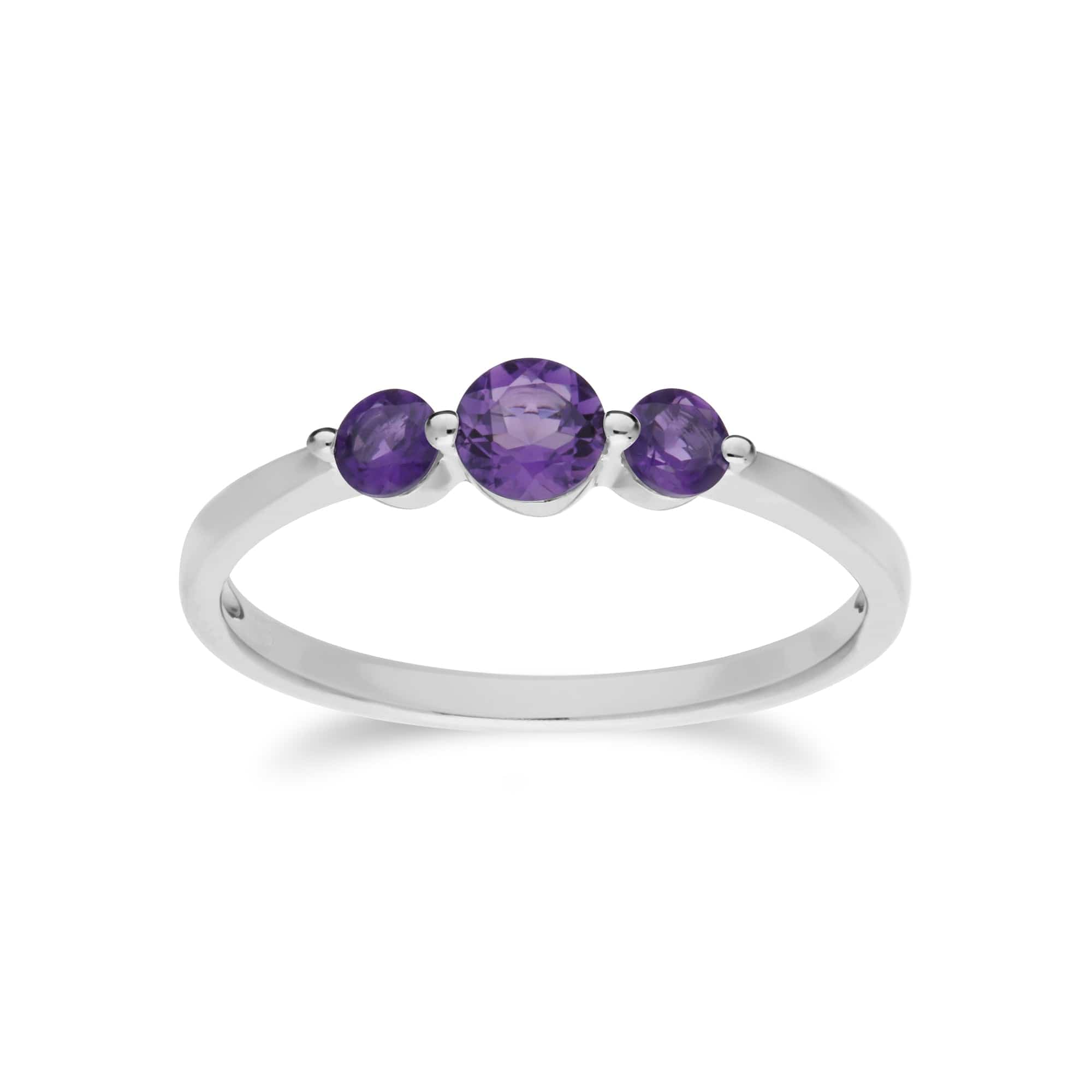 270L011103925-270R056003925 Classic Round Amethyst Three Stone Bracelet & Trilogy Ring Set in 925 Sterling Silver 3