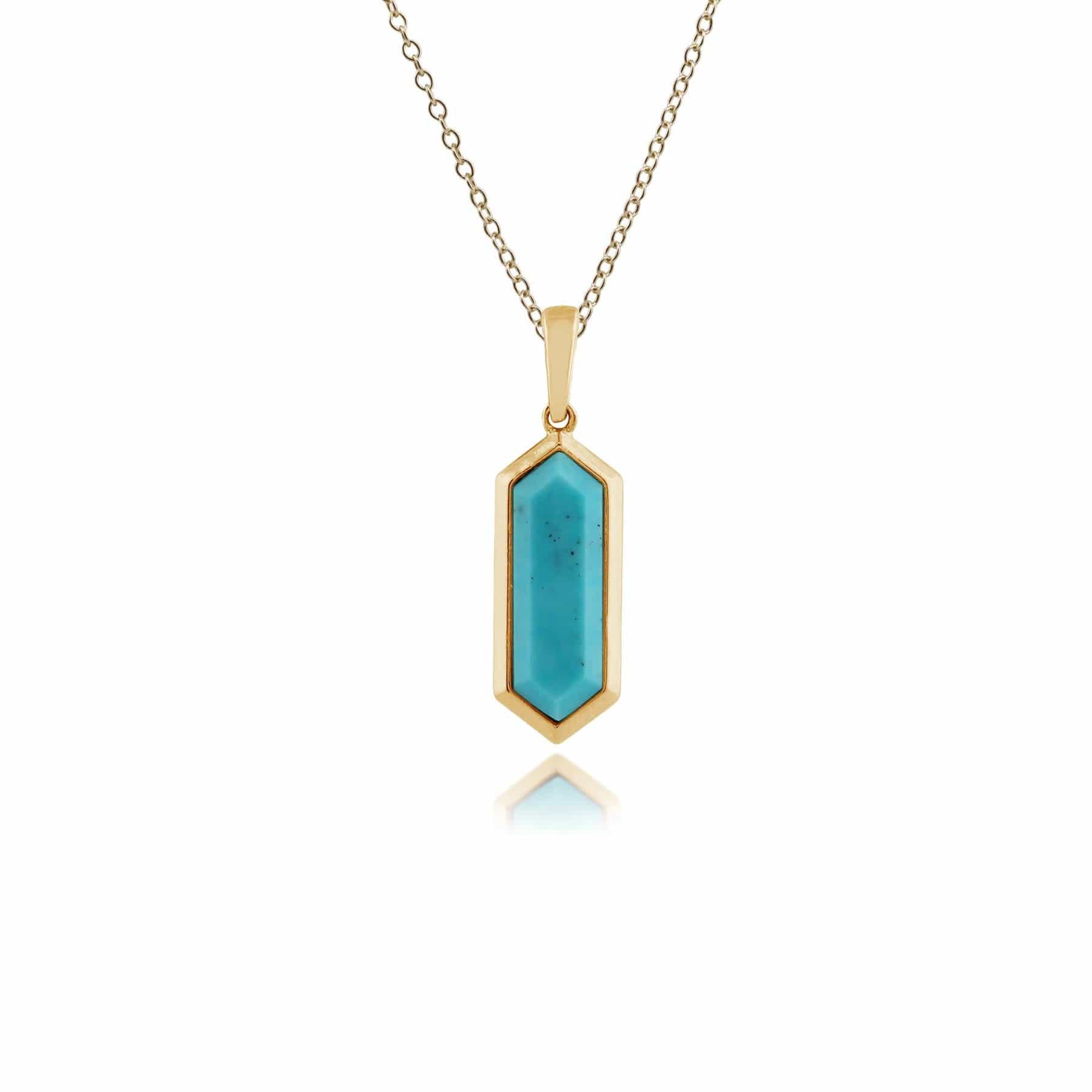 271P012301925 Geometric Hexagon Turquoise Prism Drop Pendant in Gold Plated Silver 1