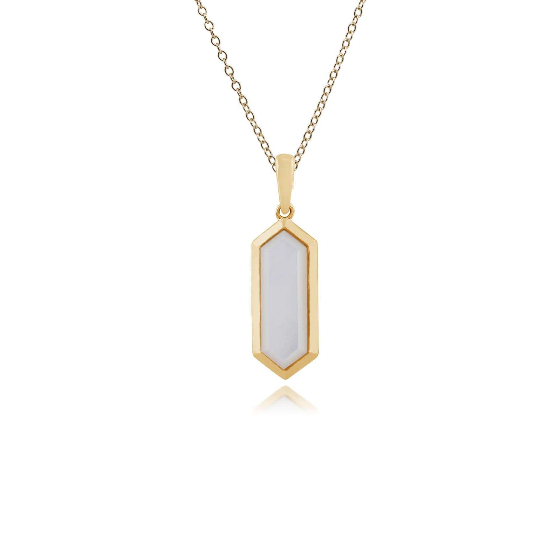 271P012303925 Geometric Hexagon Mother of Pearl Prism Drop Pendant in Gold Plated Silver 1