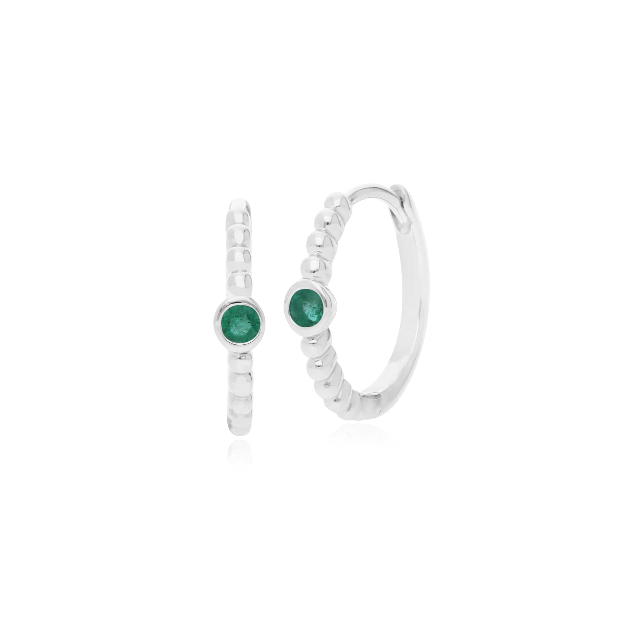 Essential Round Emerald Hinged Hoop Earrings in 925 Sterling Silver - Gemondo