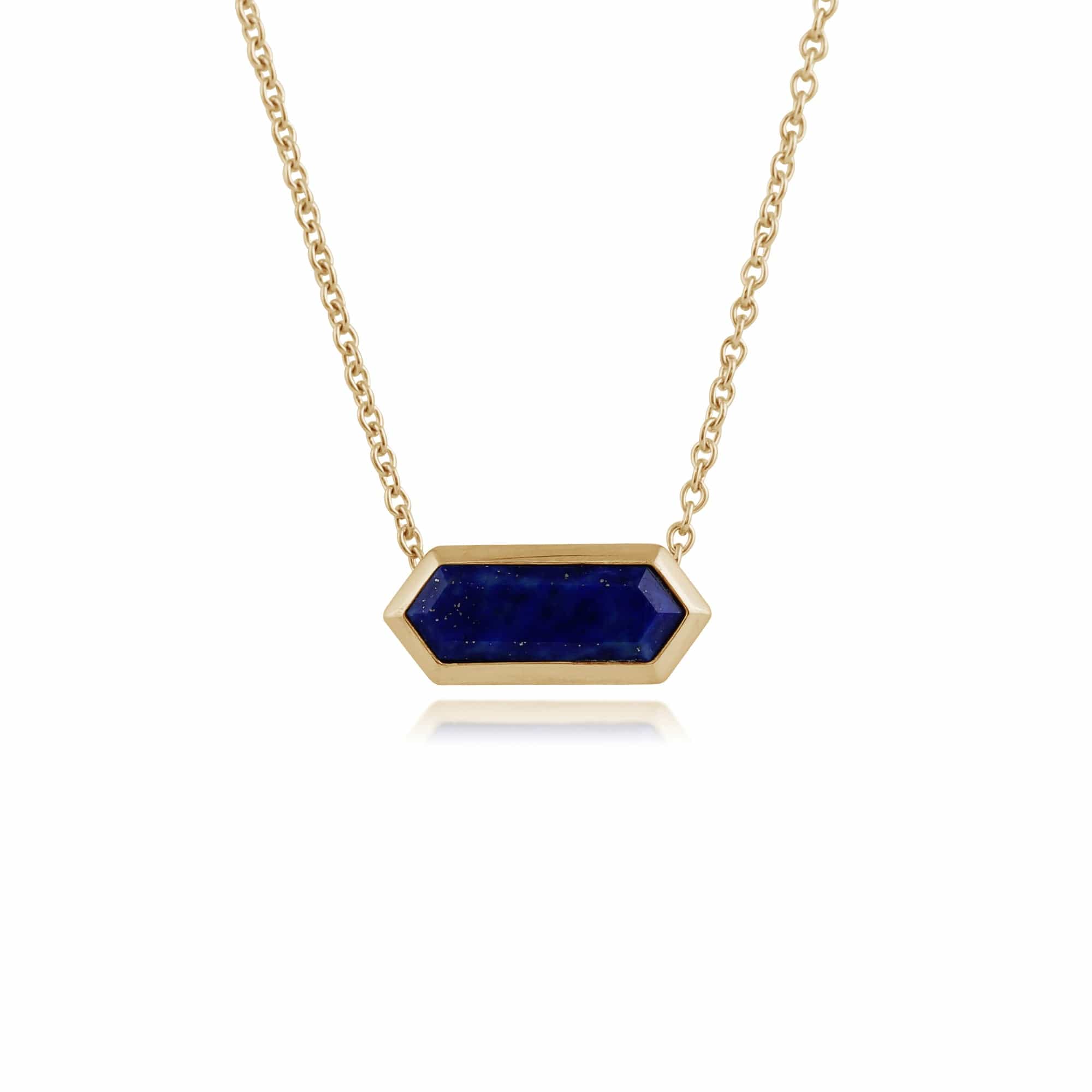 Geometric Hexagon Lapis Lazuli Prism Necklace in Gold Plated  Silver