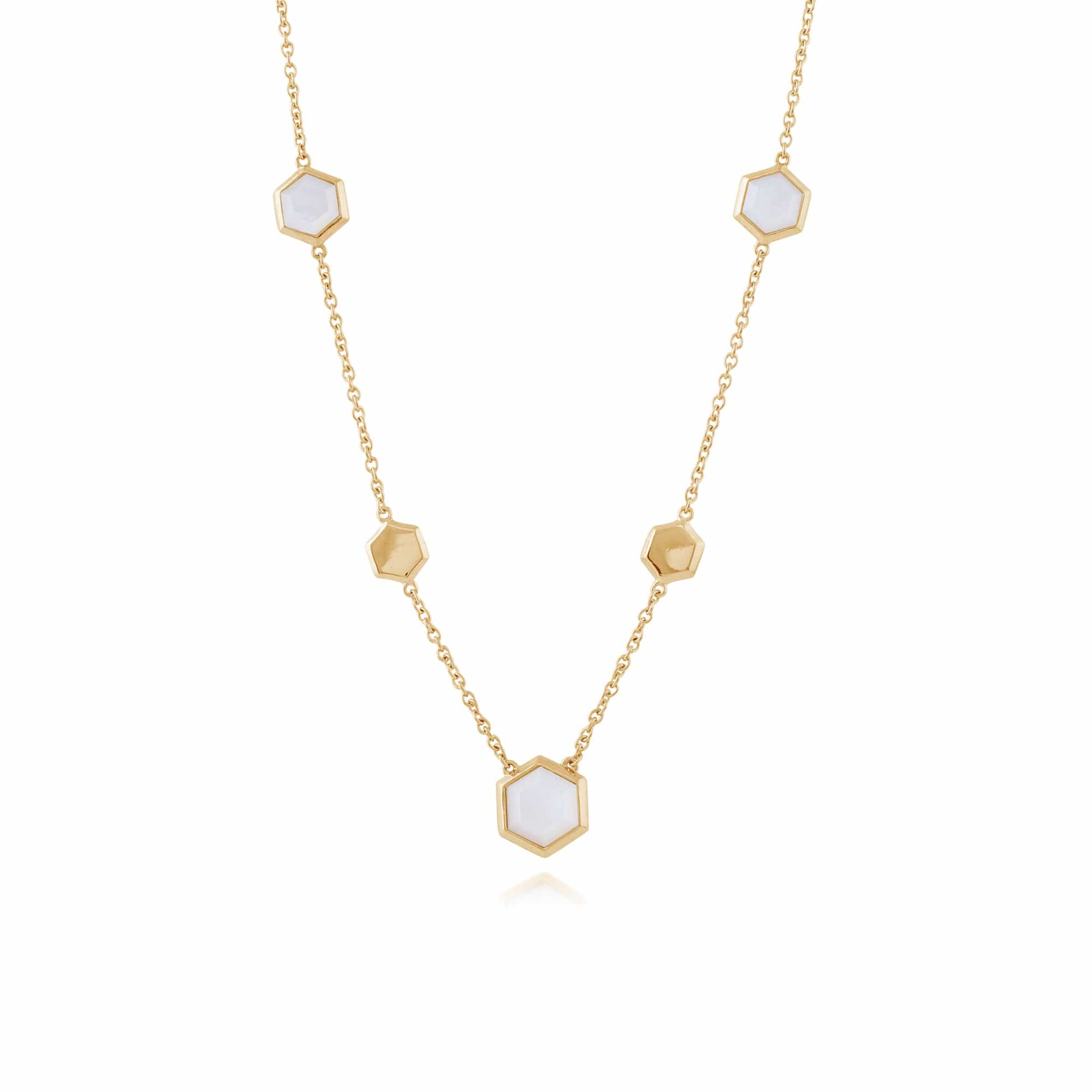 Geometric Hexagon Gold Plated Silver Mother of Pearl  Necklace