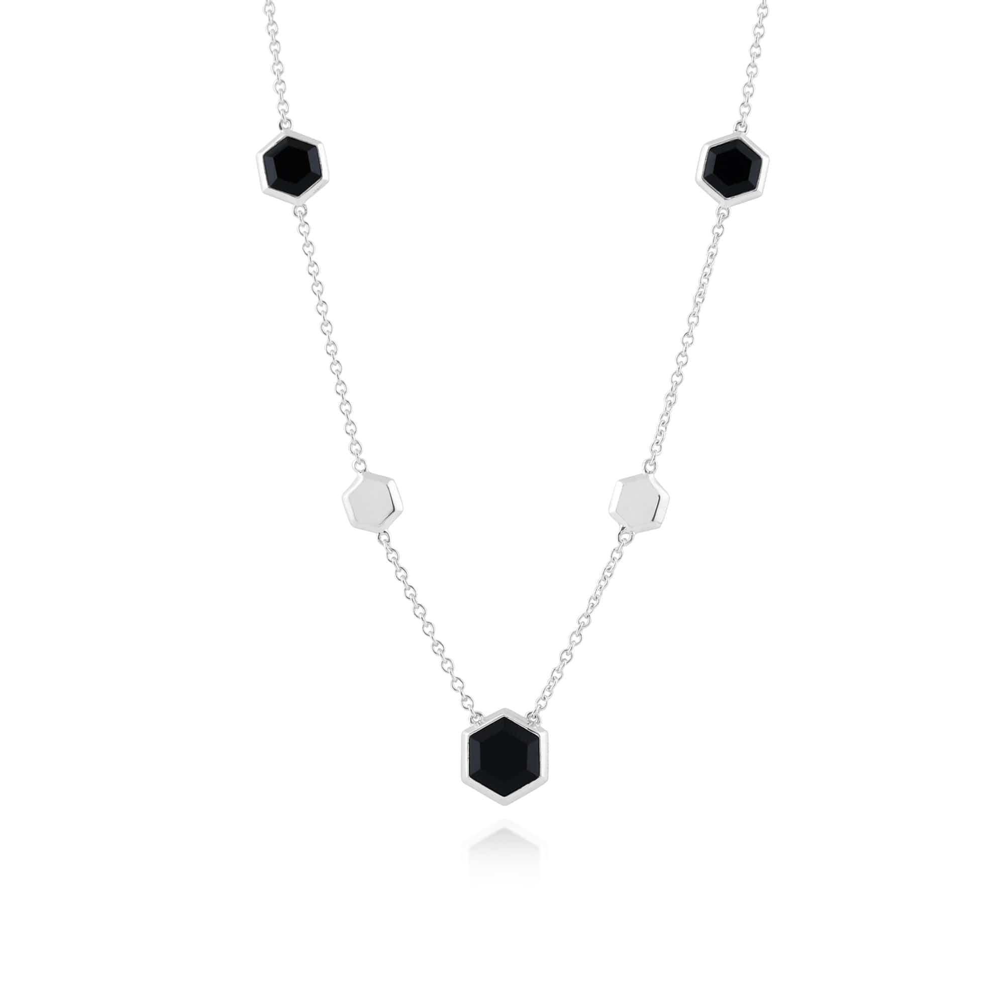 Gemondo  Silver  Black Onyx Hexagonal Prism Necklace 