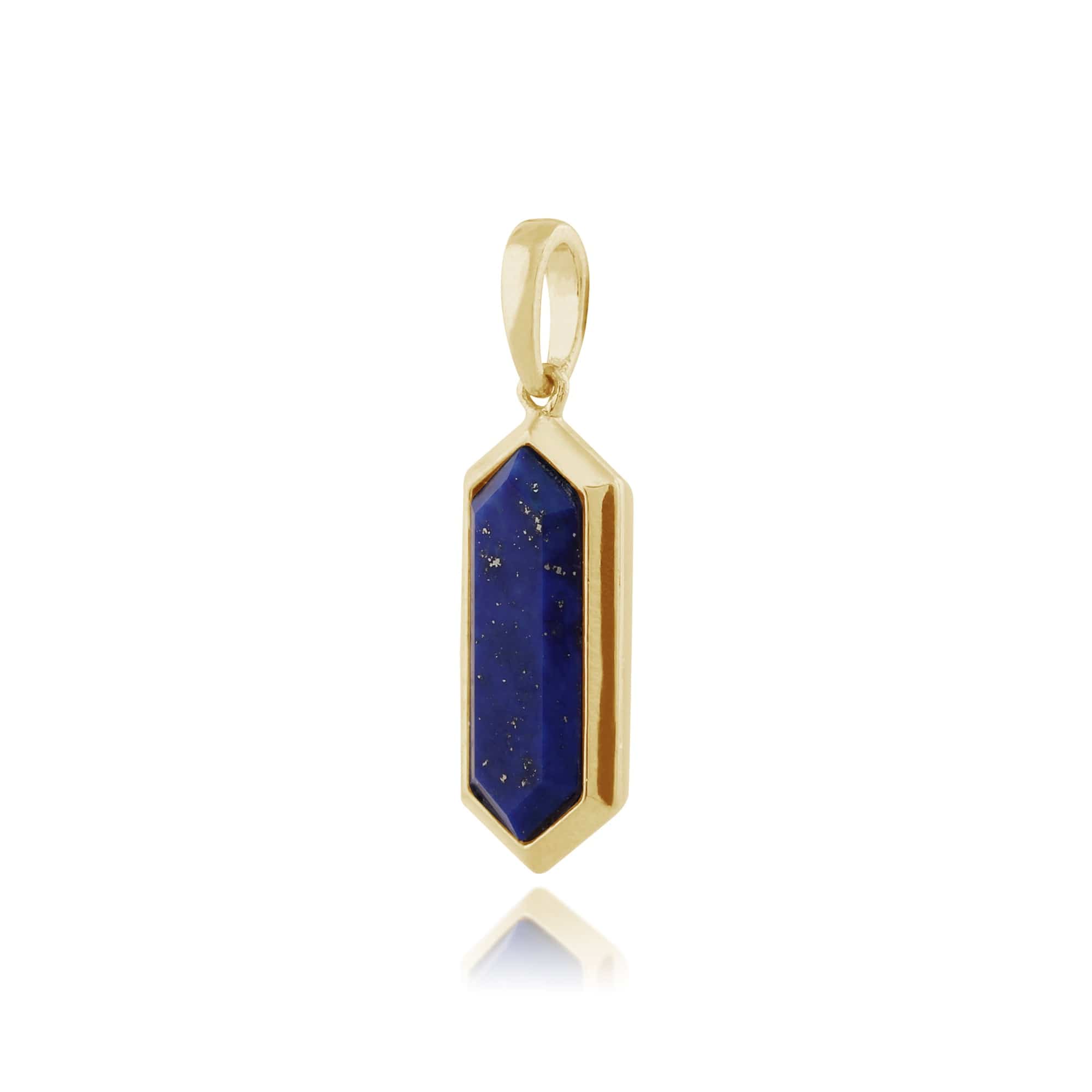 Geometric Hexagon Lapis Lazuli Prism Drop Pendant in Gold Plated Silver