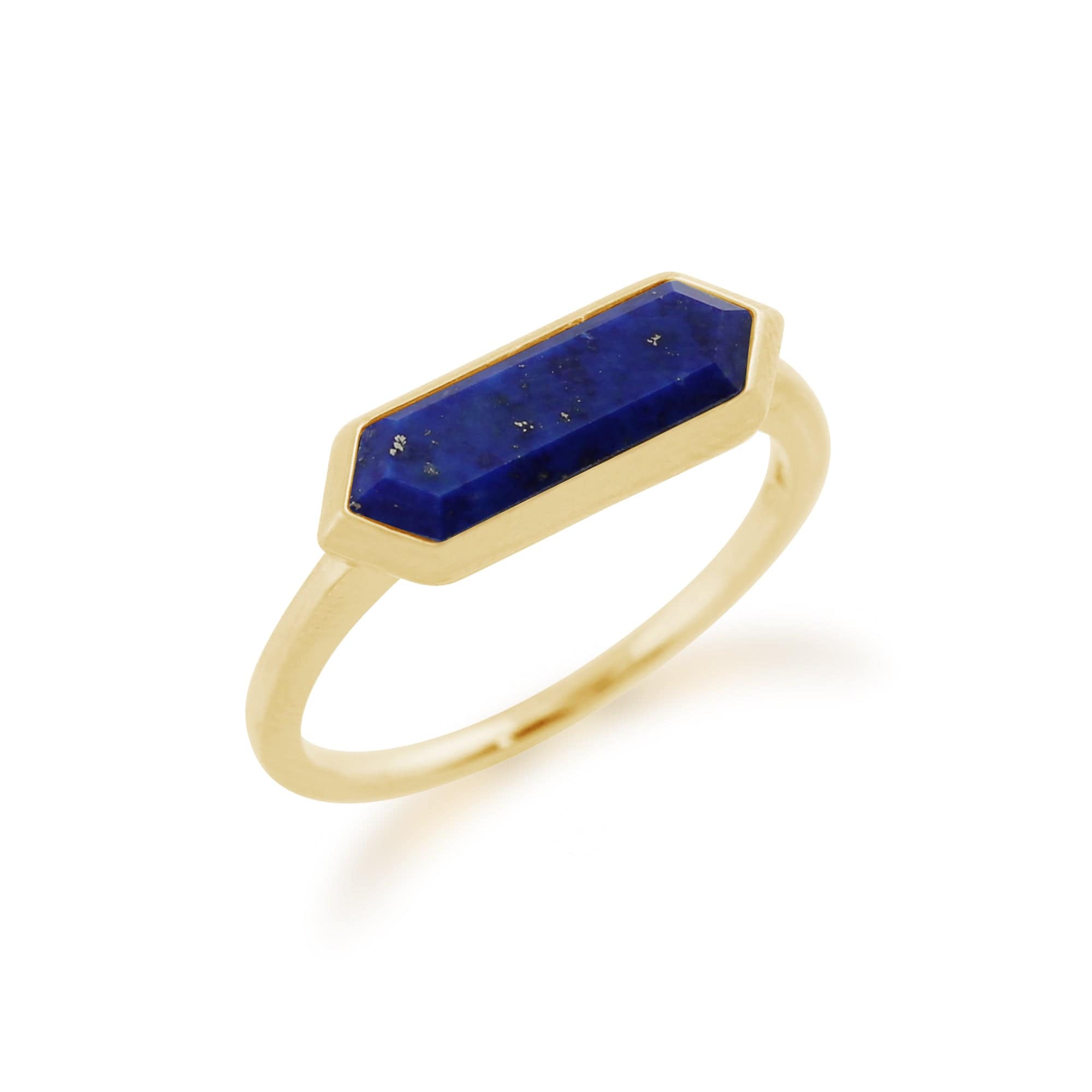 Geometric Hexagon Lapis Lazuli Ring In Gold Plated Sterling Silver 