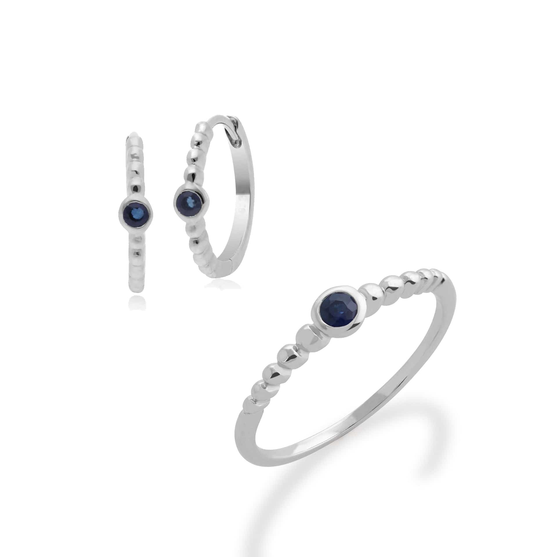 271E018602925-271R019102925 Essential Round Sapphire Hoop Earrings & Ring Set in 925 Sterling Silver 1
