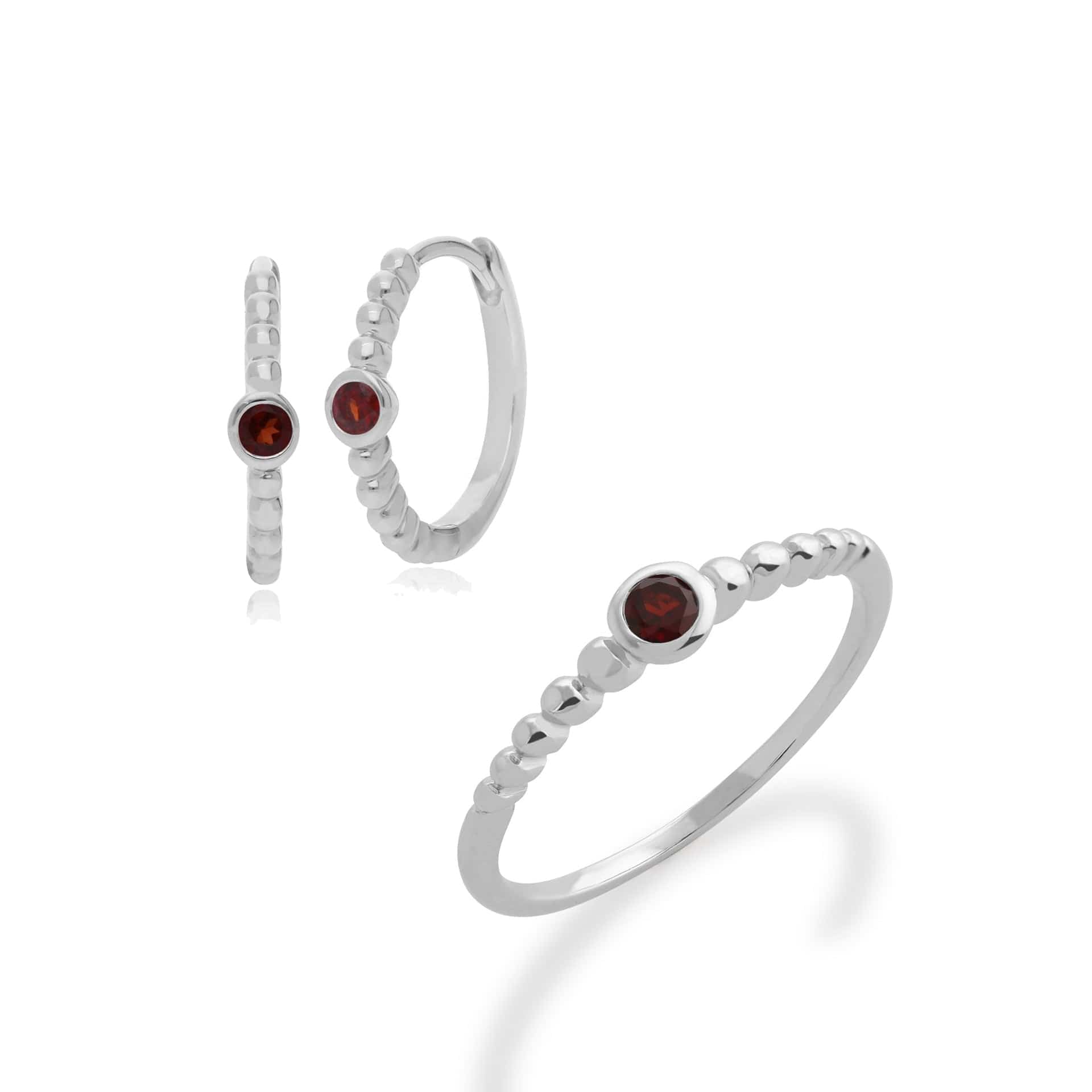 271E018606925-271R019109925 Essential Round Garnet Hoop Earrings & Ring Set in 925 Sterling Silver 1