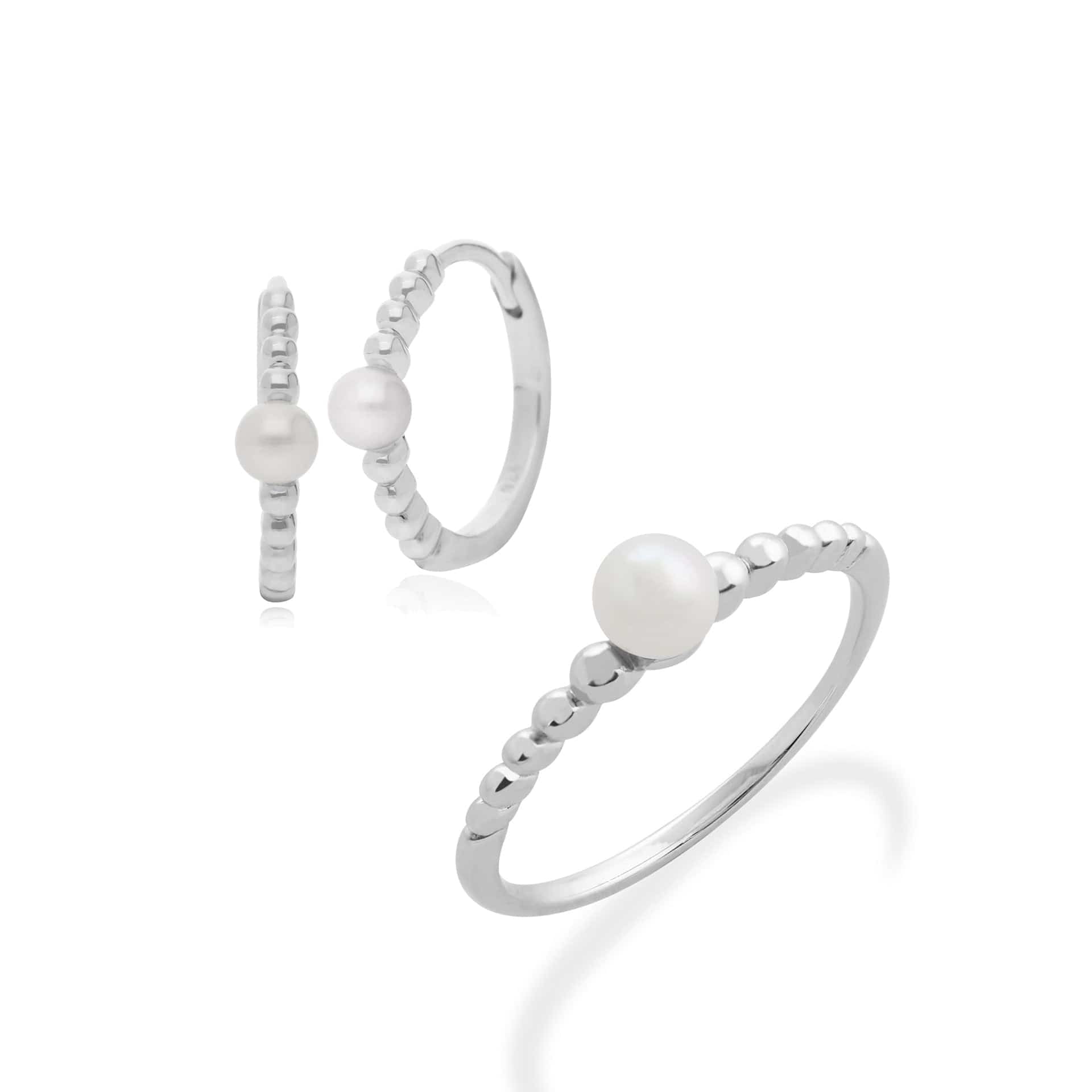 271E018901925-271R019801925 Essential Round Pearl Hoop Earrings & Ring Set in 925 Sterling Silver 1