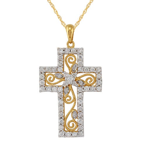 18ct Yellow Gold Diamond Cross Necklace Image 1