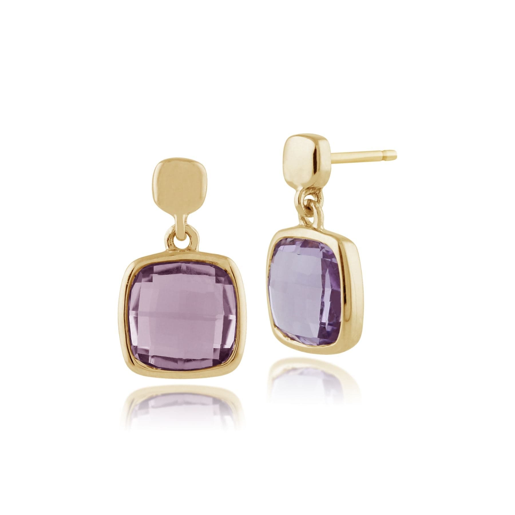 135E1097029 Square Checkerboard Amethyst 9ct Yellow Gold Drop Earrings 1