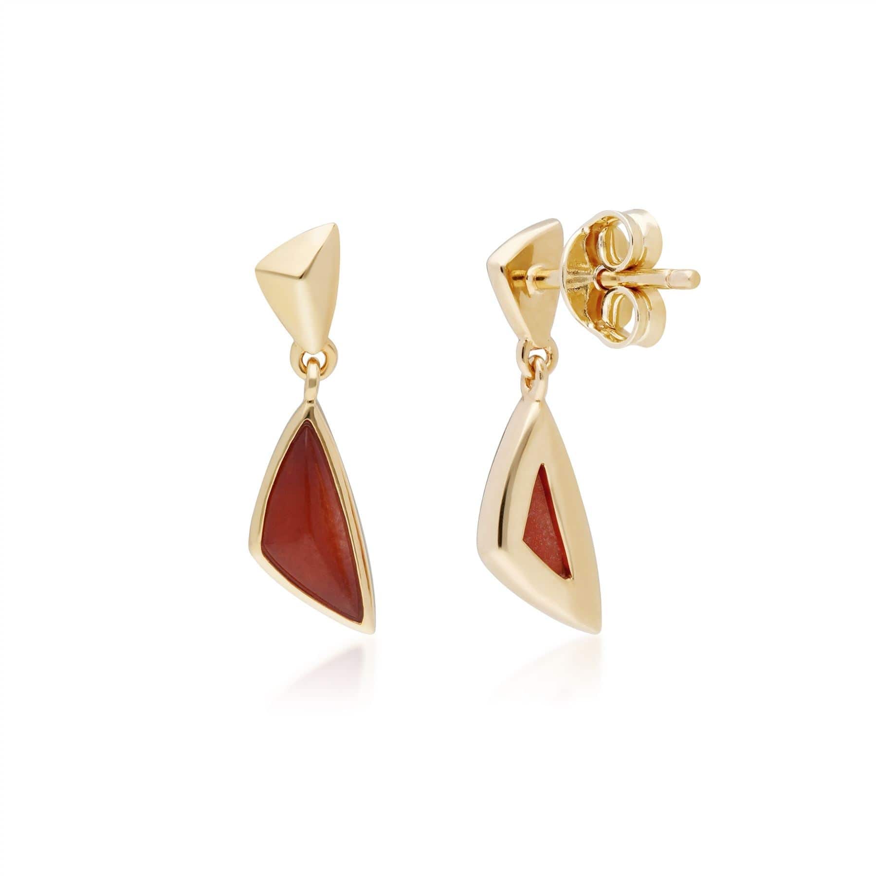 270E027701925 Micro Statement Dyed Red Jade Drop Earrings in Gold Plated Silver 3